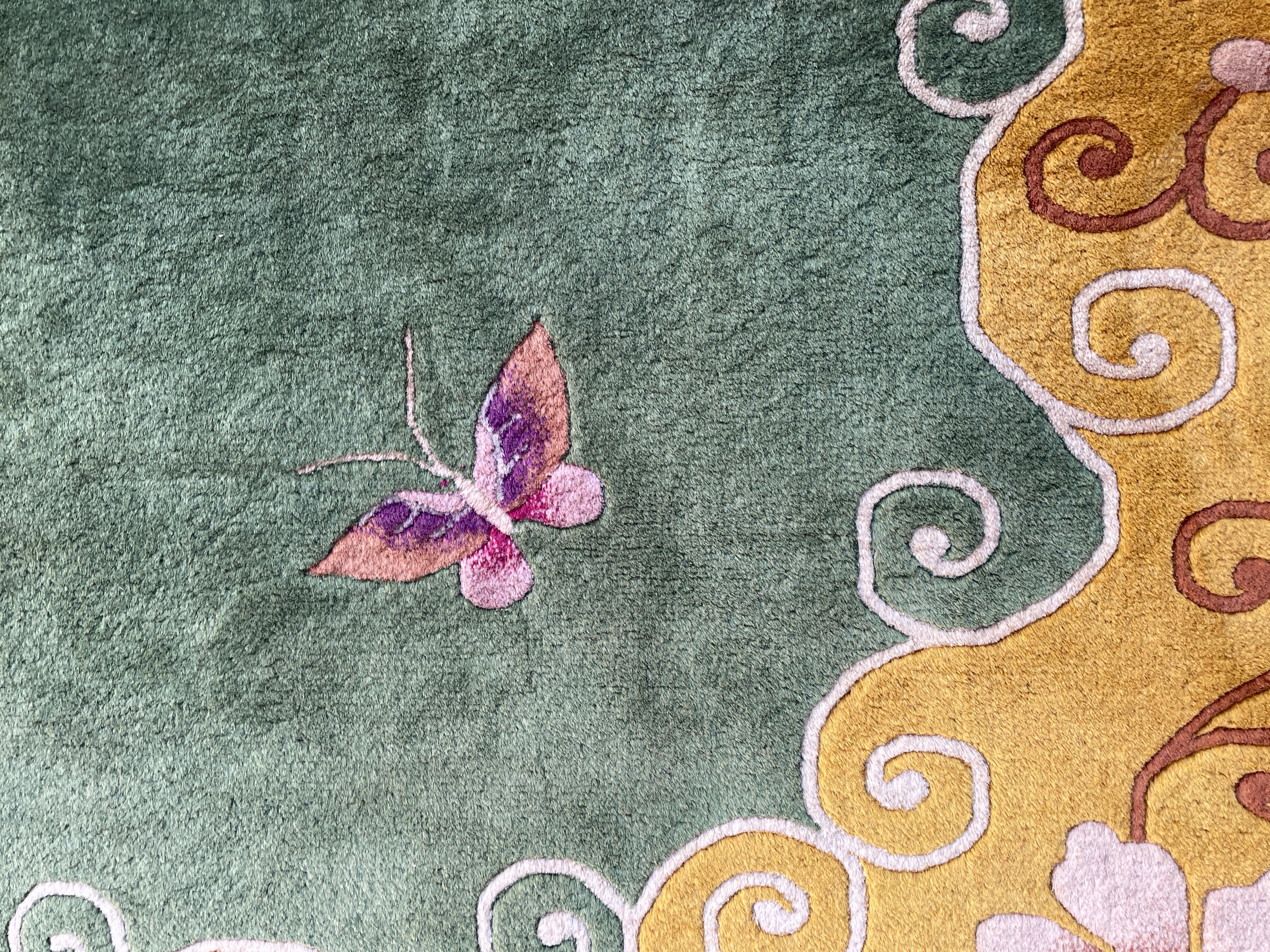 Antique Art Deco Chinese Rug, Butterfly Meet finely For Sale 2