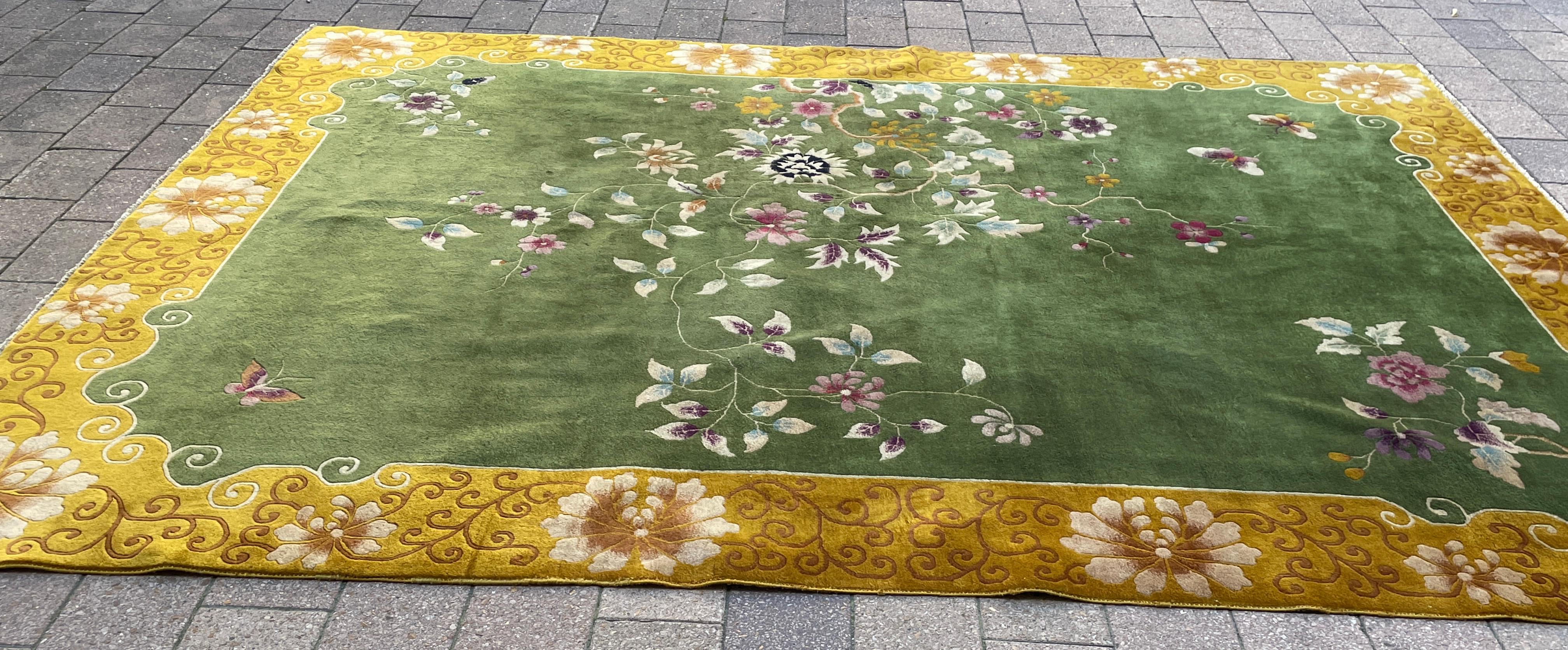 Antique Art Deco Chinese Rug, Butterfly Meet finely For Sale 3