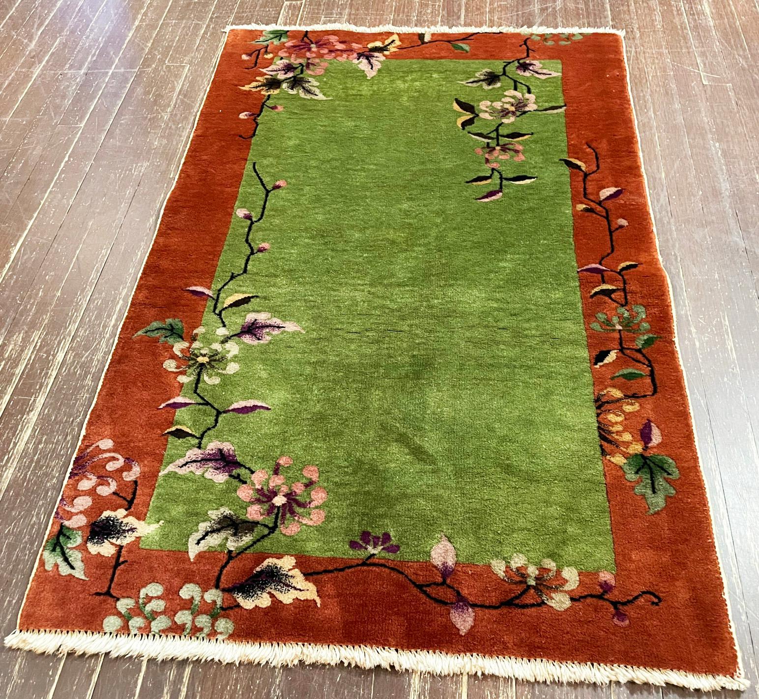 Hand-Knotted Antique Art Deco Chinese Rug, c-1920 For Sale