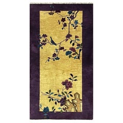 Tapis chinois Art déco ancien, vers 1920, Oiseau curieux