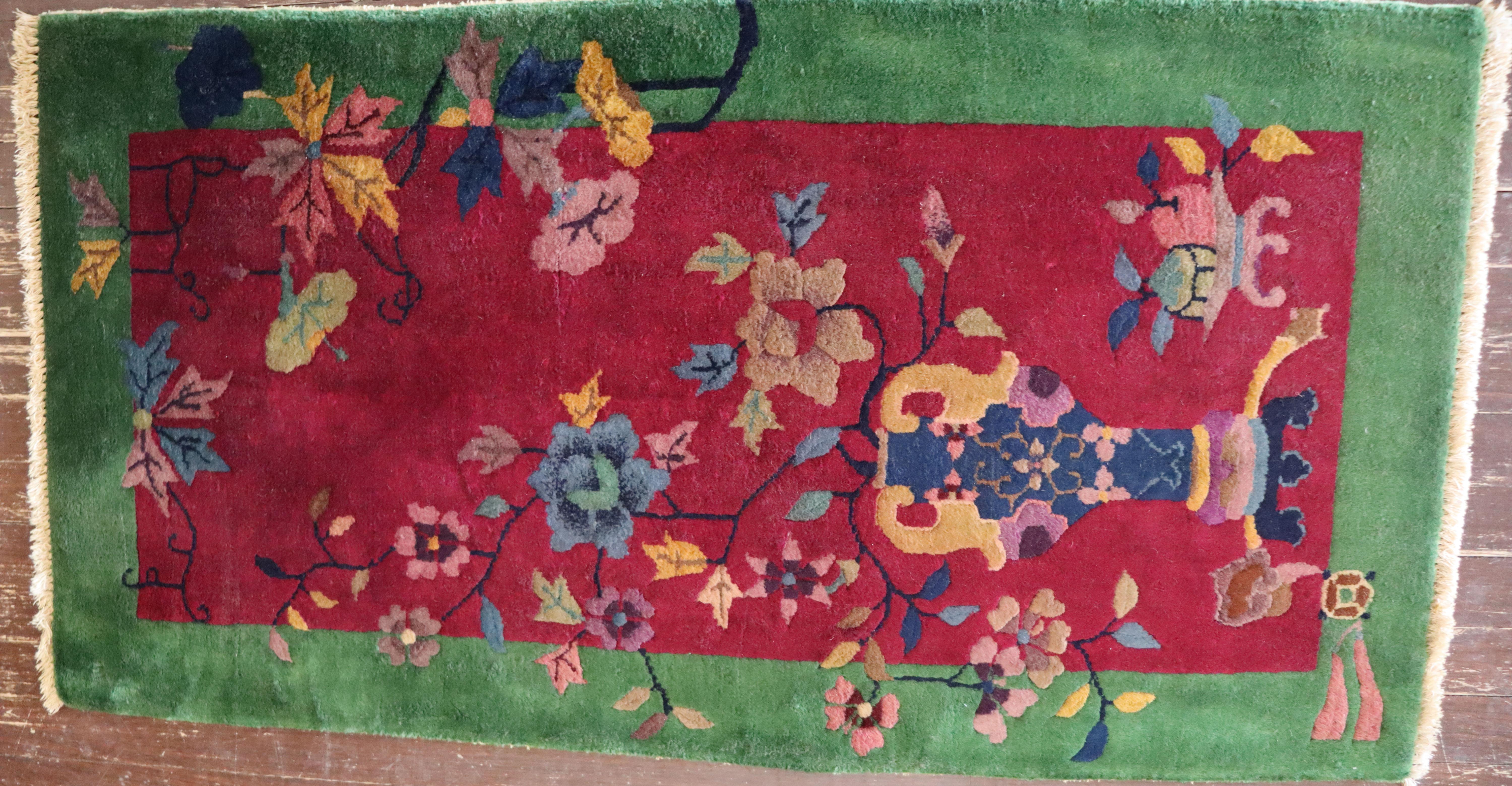Hand-Knotted Antique Art Deco Chinese Rug, Chinese Art, 2' x 4'