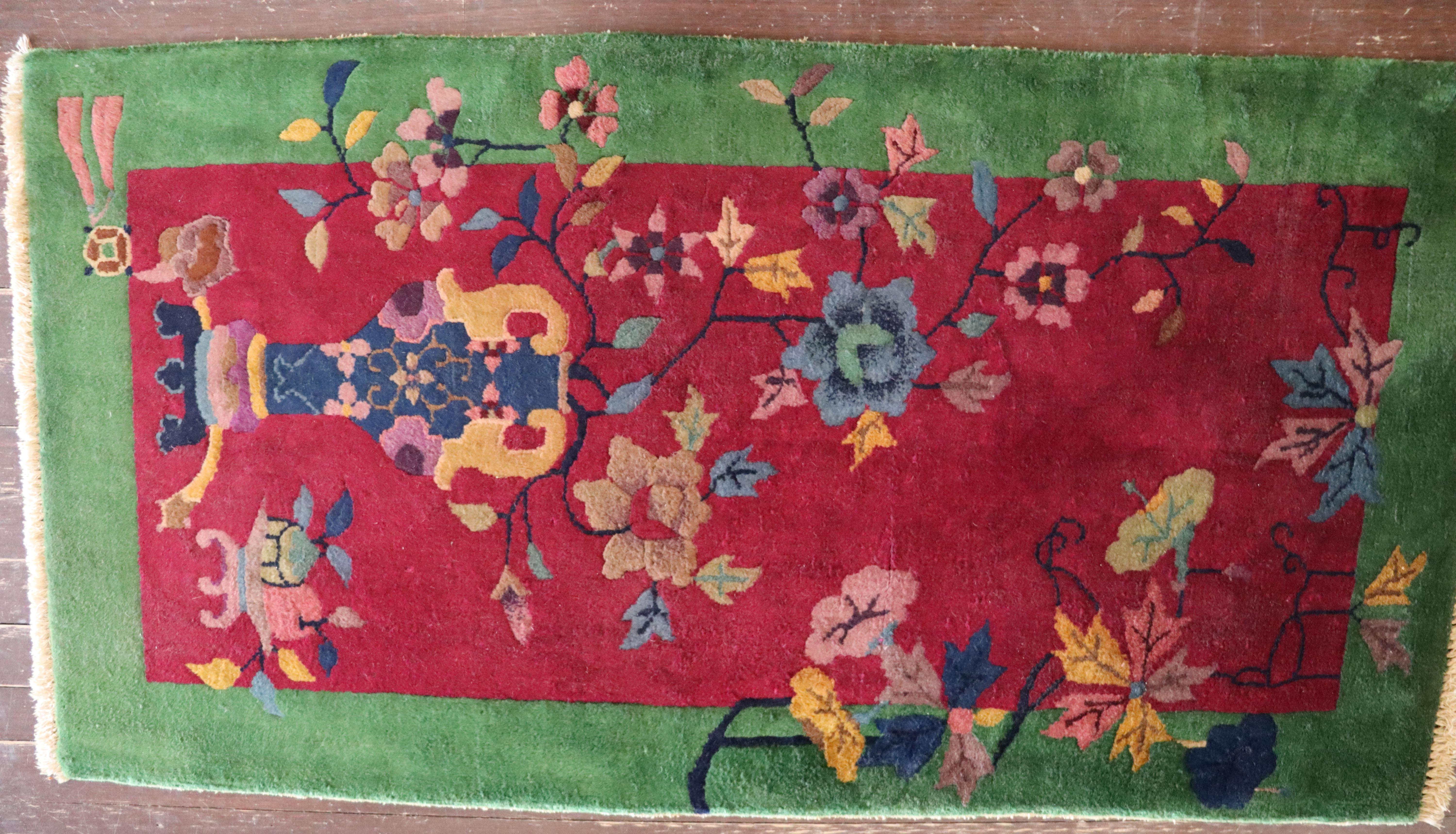 Wool Antique Art Deco Chinese Rug, Chinese Art, 2' x 4'