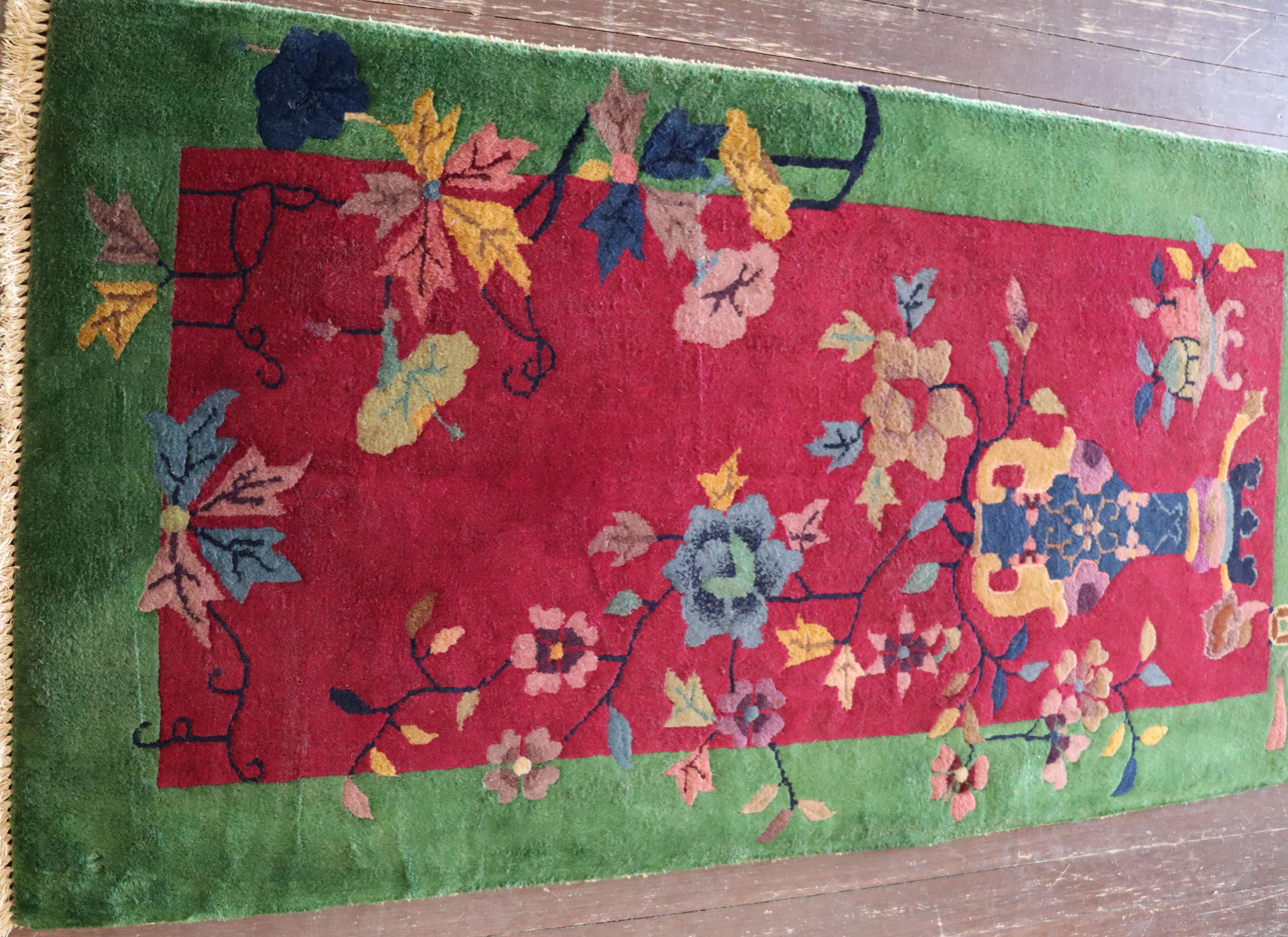 Antique Art Deco Chinese Rug, Chinese Art, 2' x 4' 2