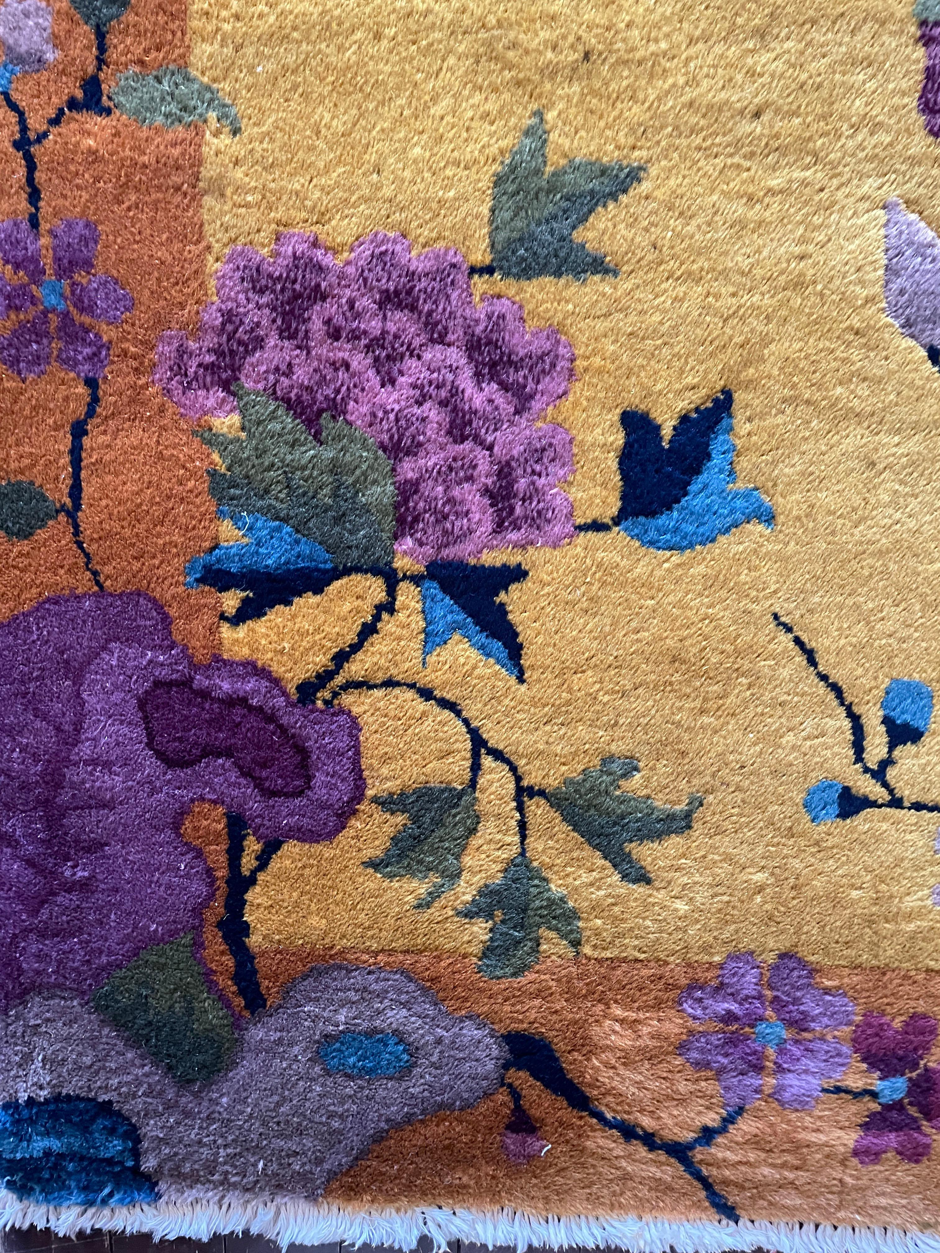Hand-Knotted Antique Art deco Chinese Rug For Sale