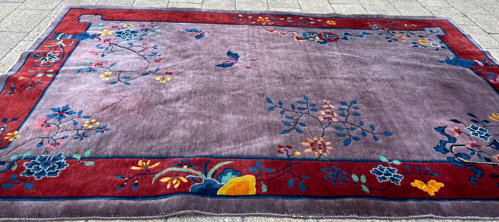 Wool Antique Art Deco Chinese Rug For Sale