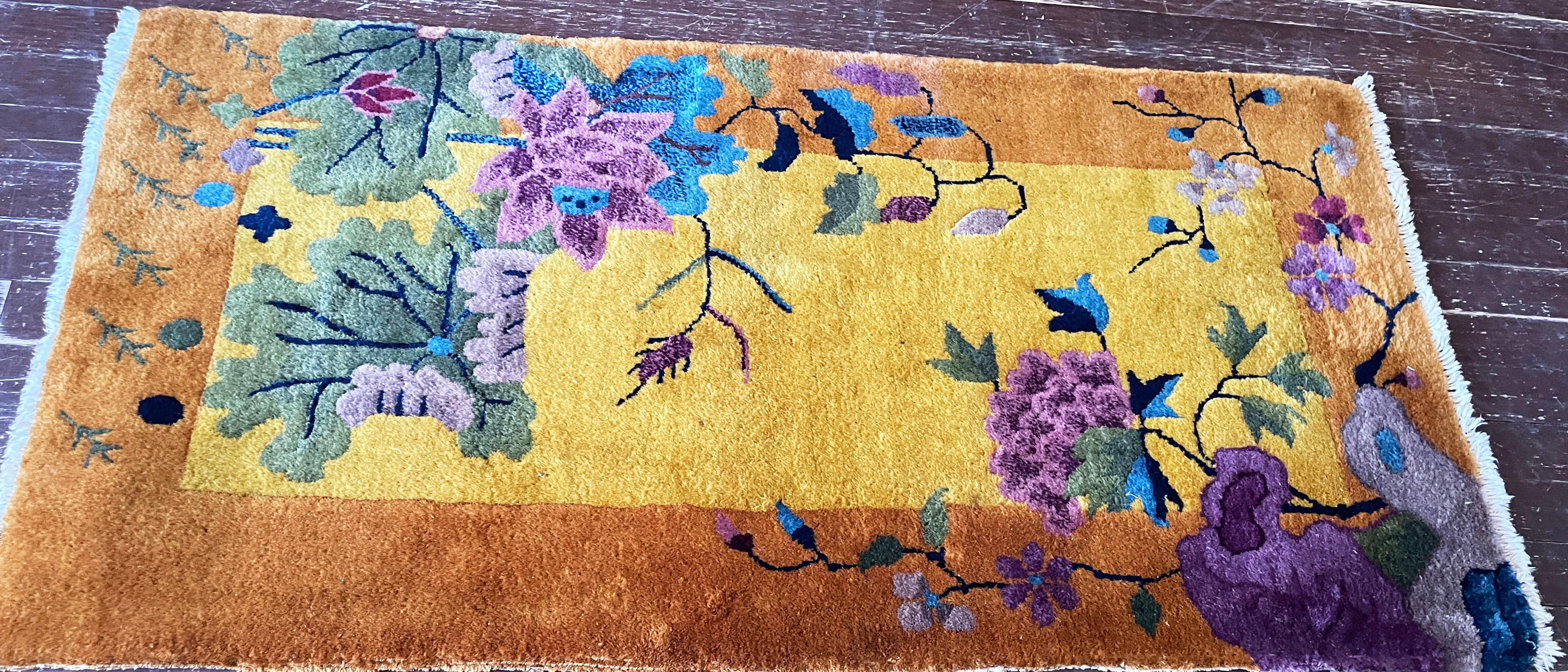 Wool Antique Art deco Chinese Rug For Sale