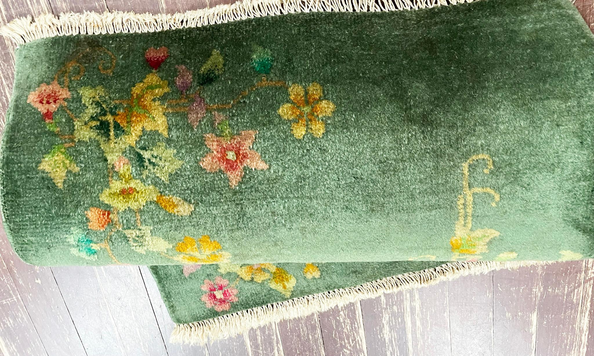 Antique Art Deco Chinese  Rug, Green, C-1920 1