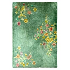 Antique Art Deco Chinese Rug, Green, C-1920