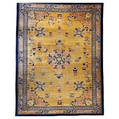 Antique Art Deco Chinese Rug, Hand-Knotted Wool, Pastel Yellow, 10x15