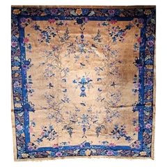 Antique Art Deco Chinese Rug, Handwoven Wool Pile, Floral Motifs, 13' x 16'