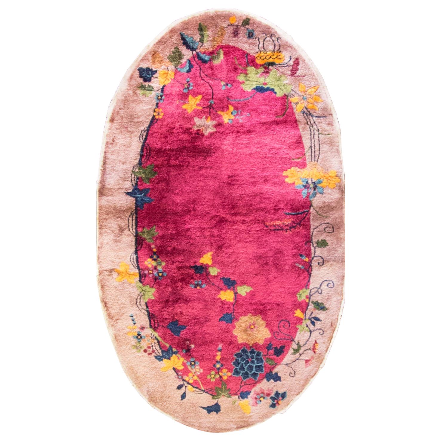 Antique Art Deco Chinese Rug Oval For Sale