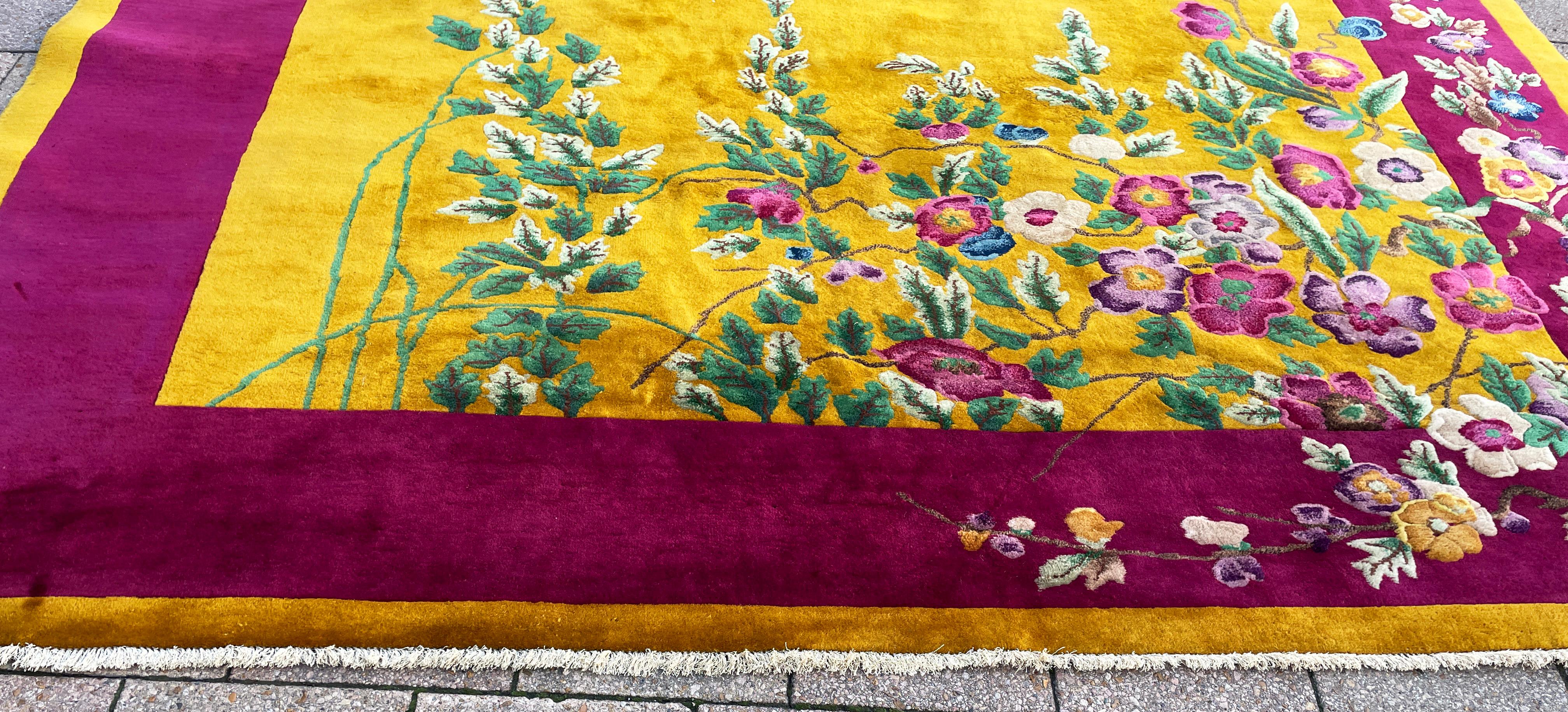 Antique Art Deco Chinese Rug Signed, c-1920, Gold color For Sale 5