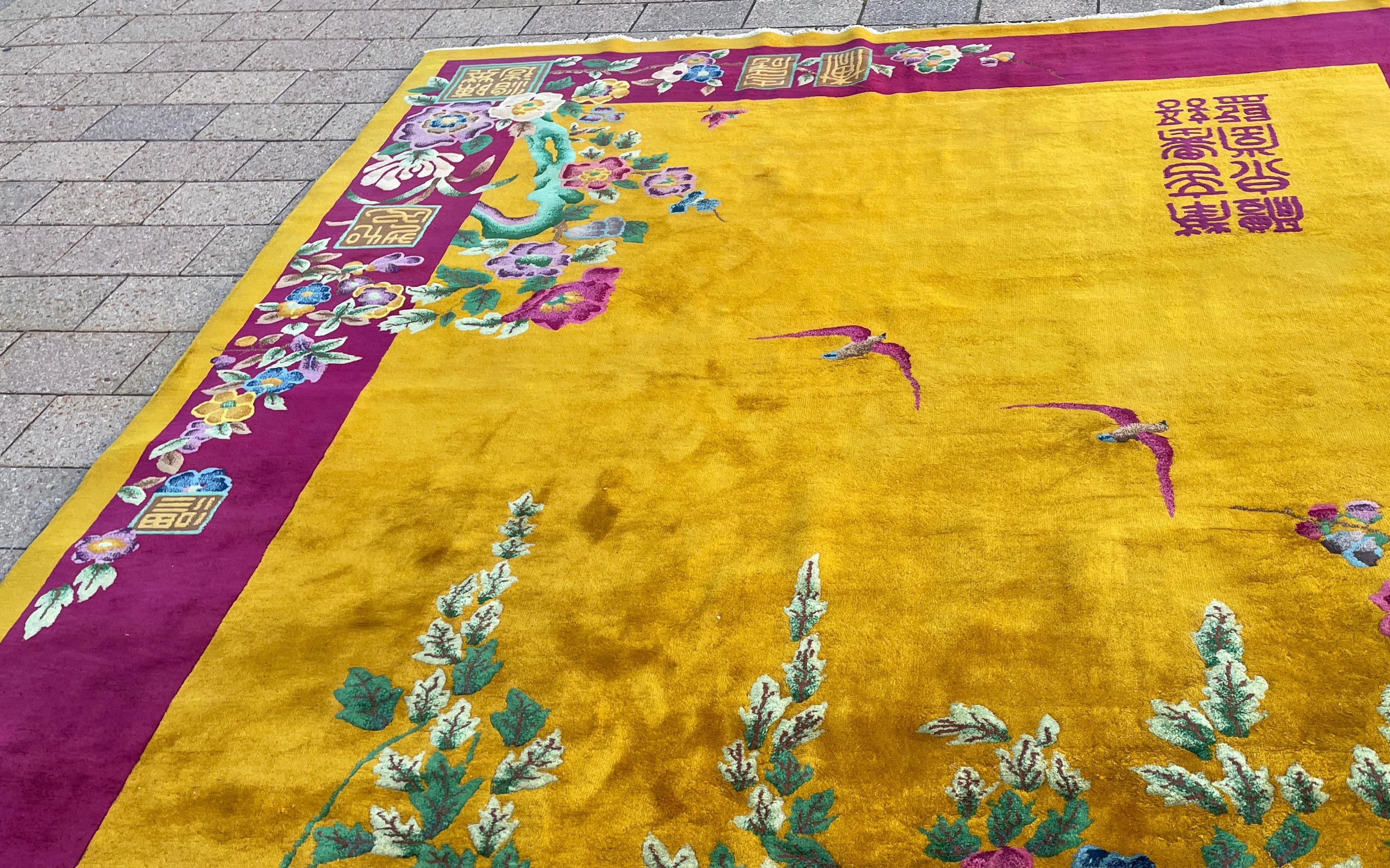 Antique Art Deco Chinese Rug Signed, c-1920, Gold color For Sale 6