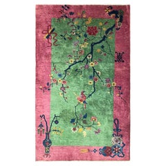 Antique Art Deco Chinese Rug, The Bird Lovers, Signed