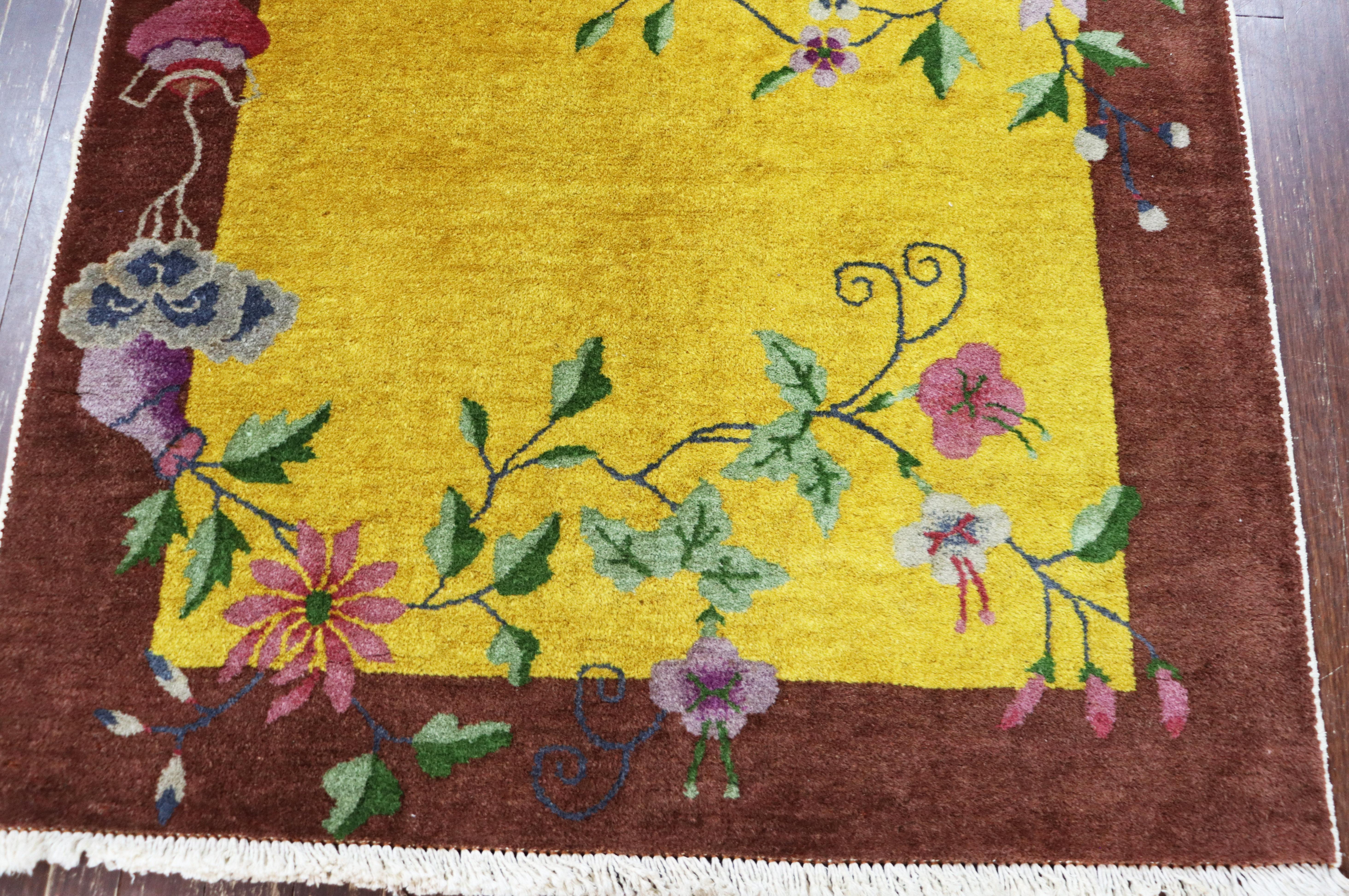 Antique Art Deco Chinese Rug, The Golden Dynasty In Excellent Condition In Evanston, IL