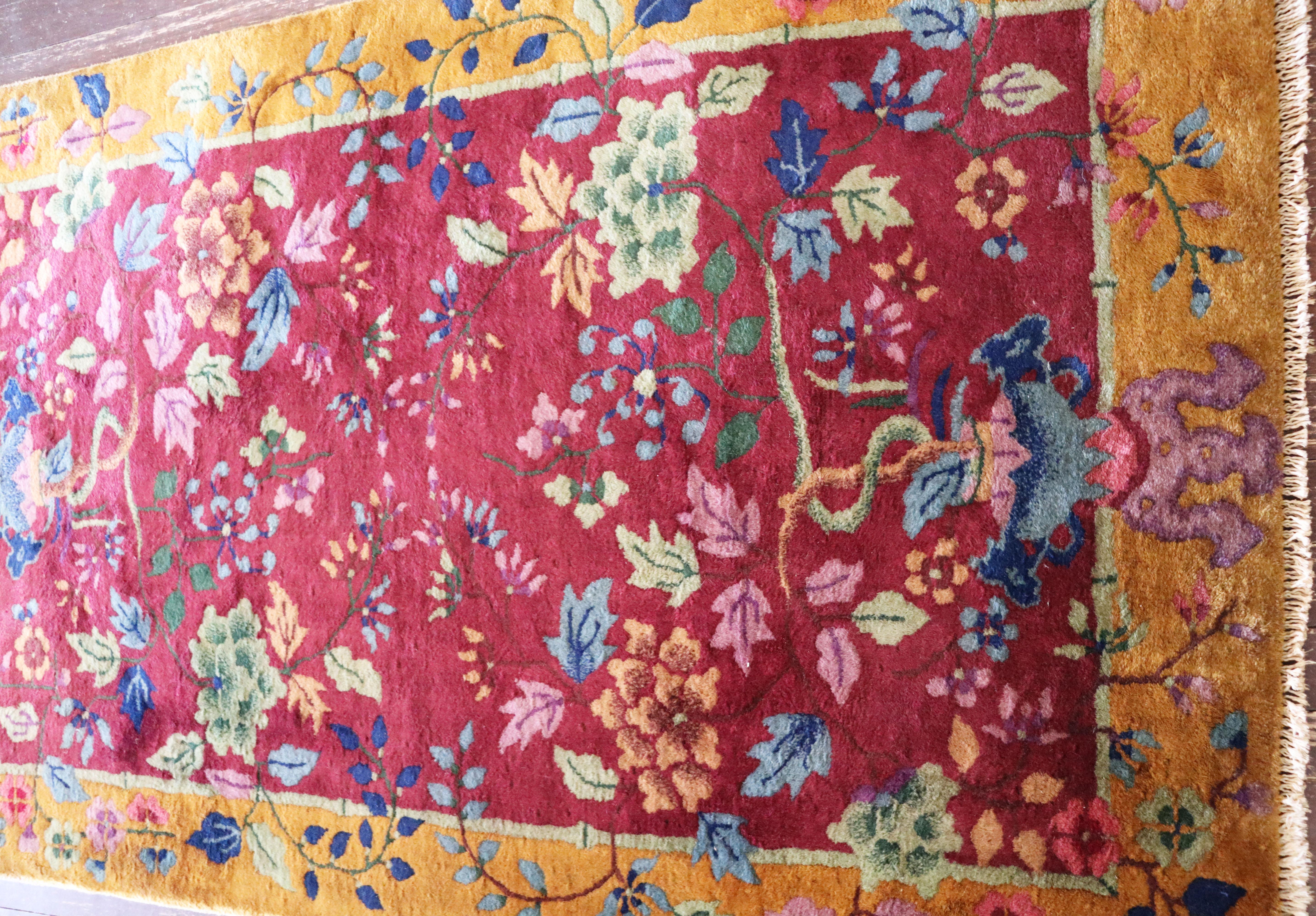 Hand-Knotted Antique Art Deco Chinese Rug, the Paradise