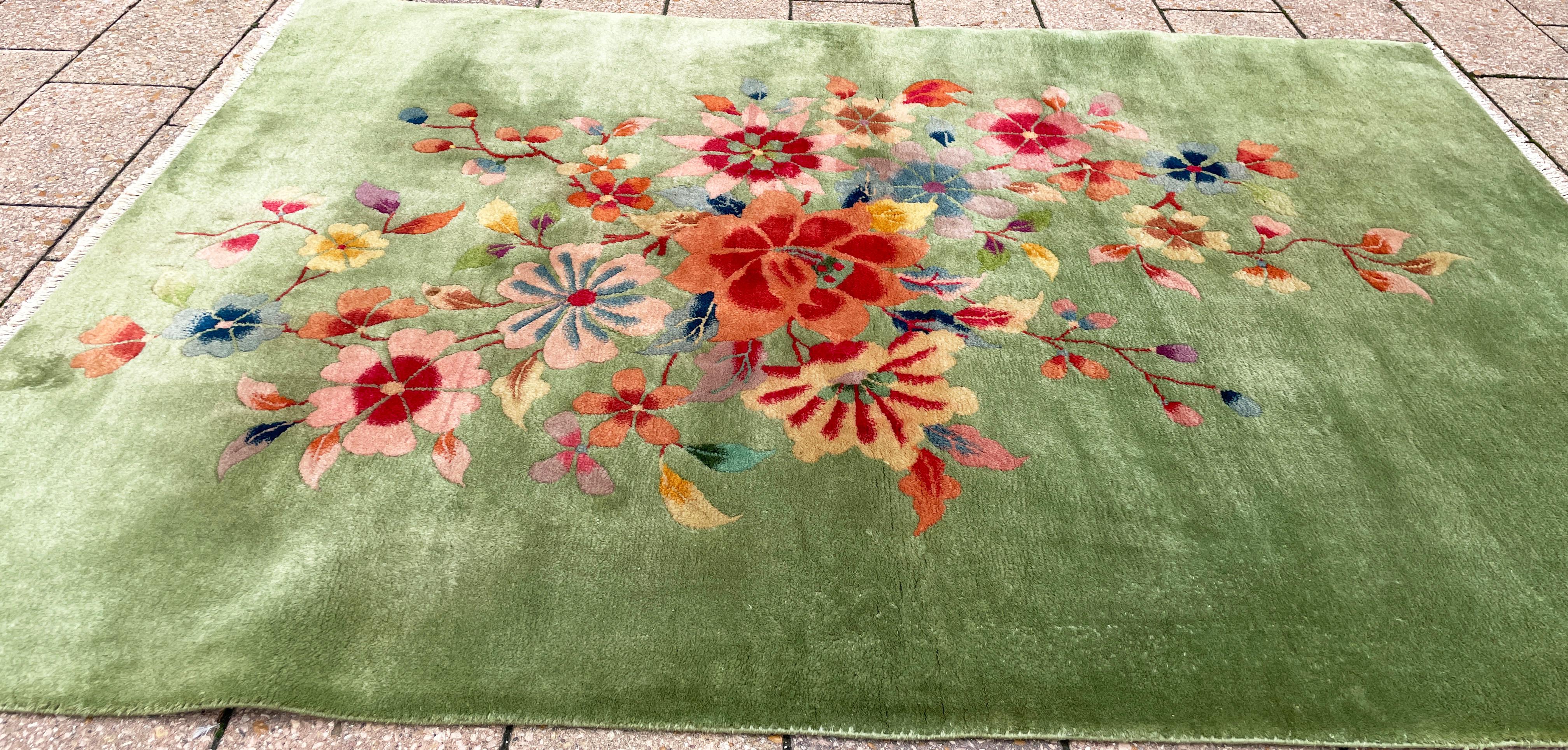 Hand-Knotted Antique Art Deco Chinese Rug, Wedding Rug For Sale