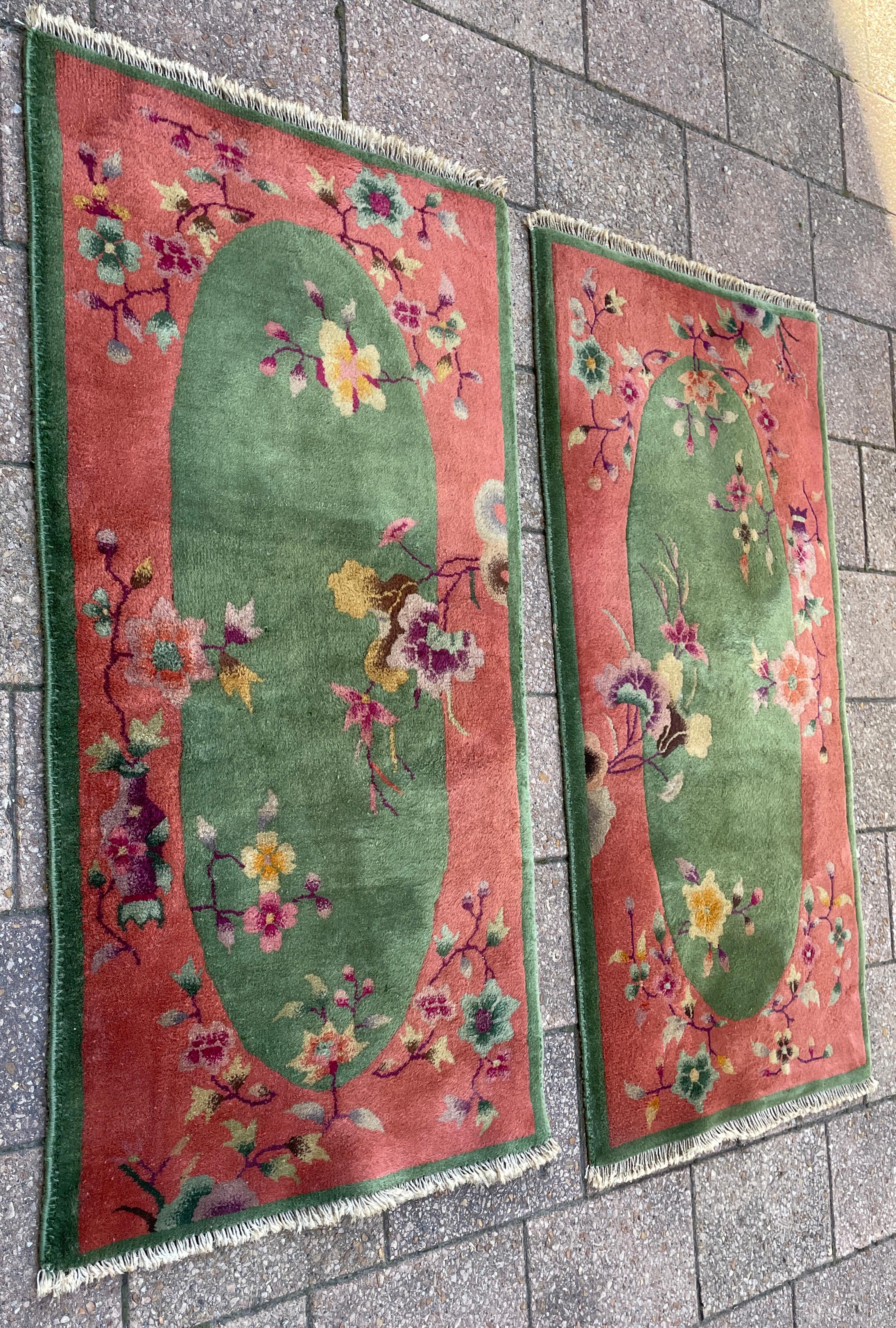 Antique Art deco Chinese Rugs, A Pair In Excellent Condition For Sale In Evanston, IL