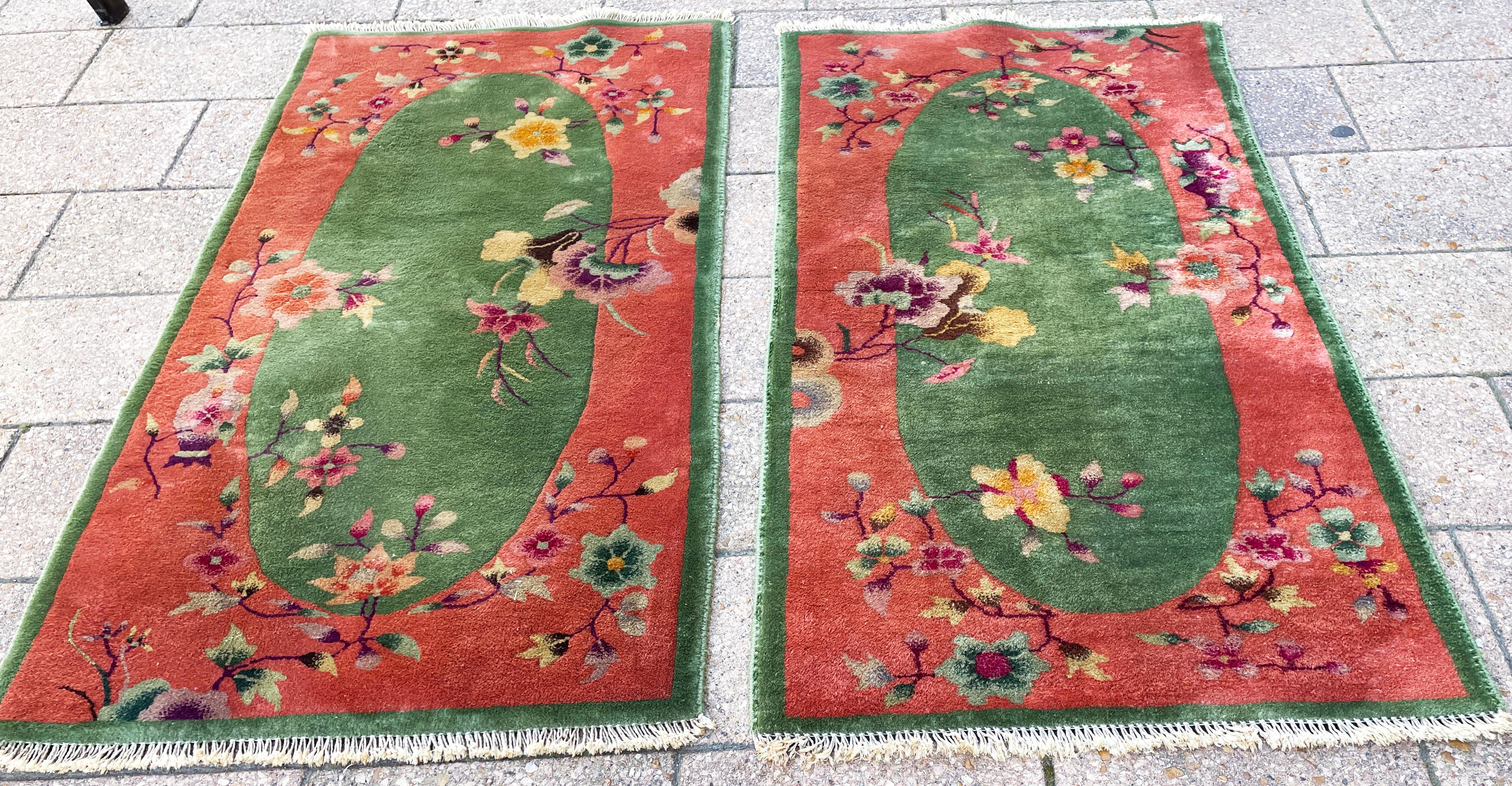20th Century Antique Art deco Chinese Rugs, A Pair For Sale