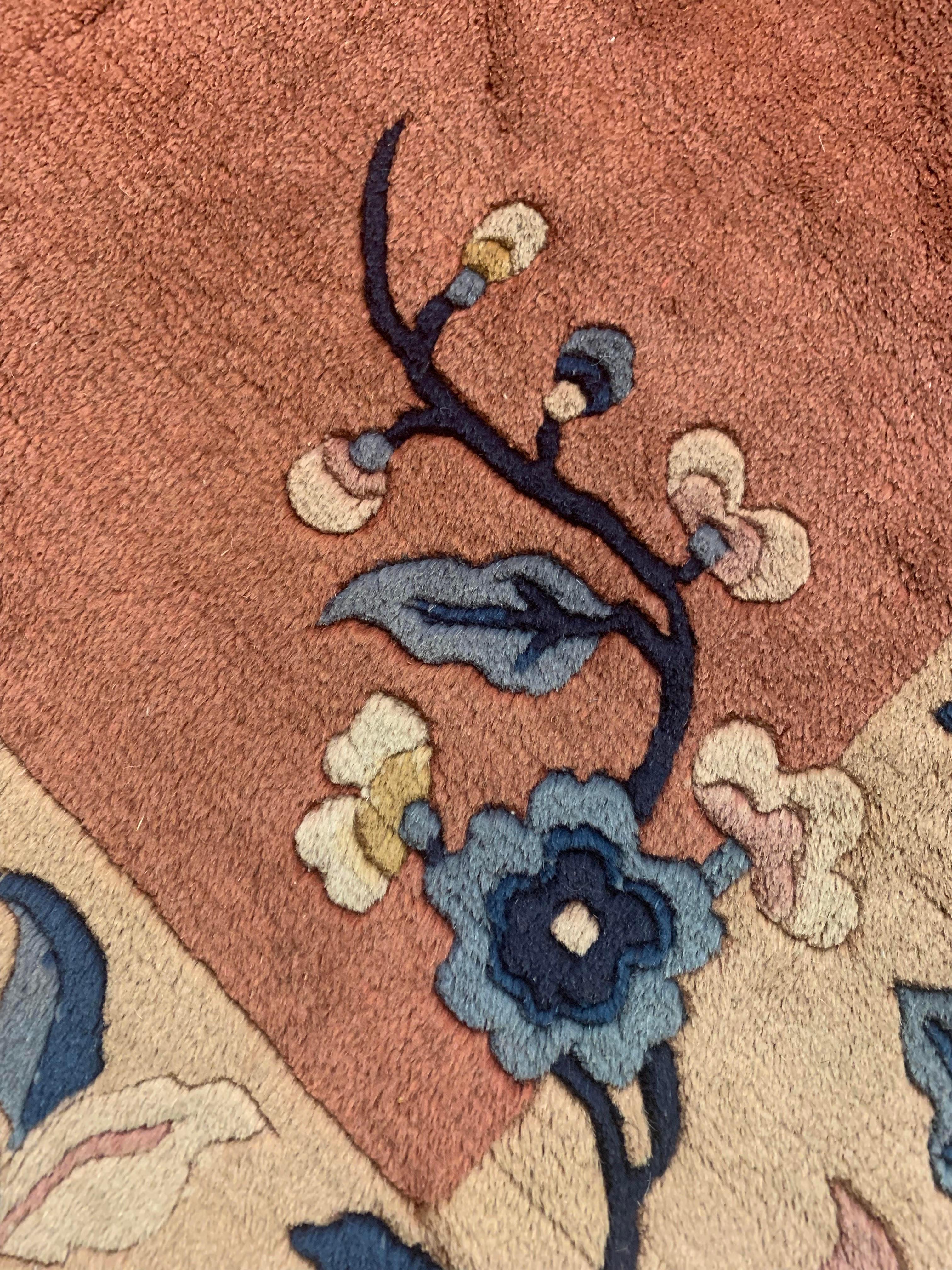 Antique Rug Art Deco Antique Chinese Rugs, Floral Handmade Carpet Oriental Rugs In Excellent Condition In Hampshire, GB