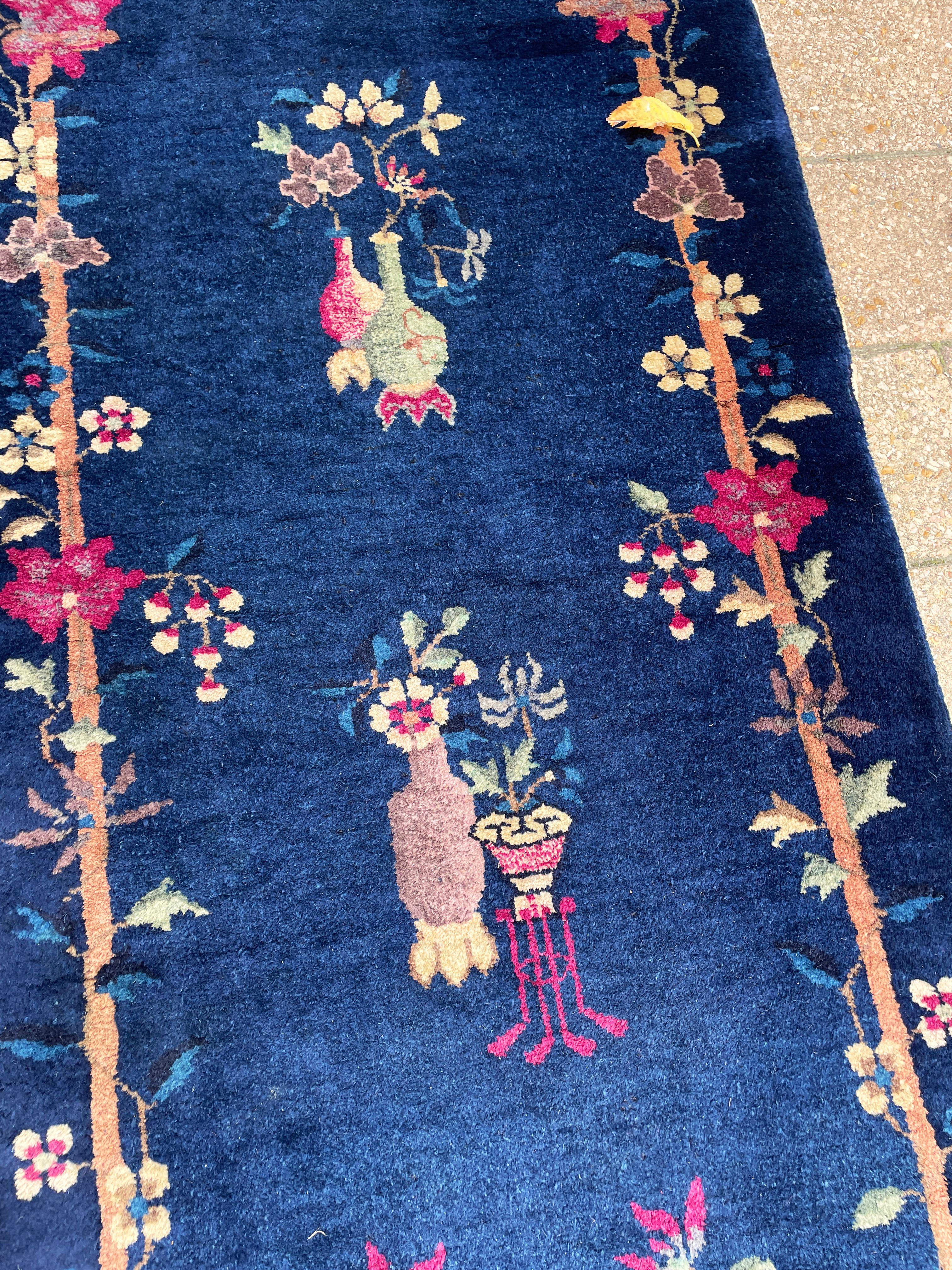 Wool Antique Art Deco Chinese Runner, Elegance For Sale