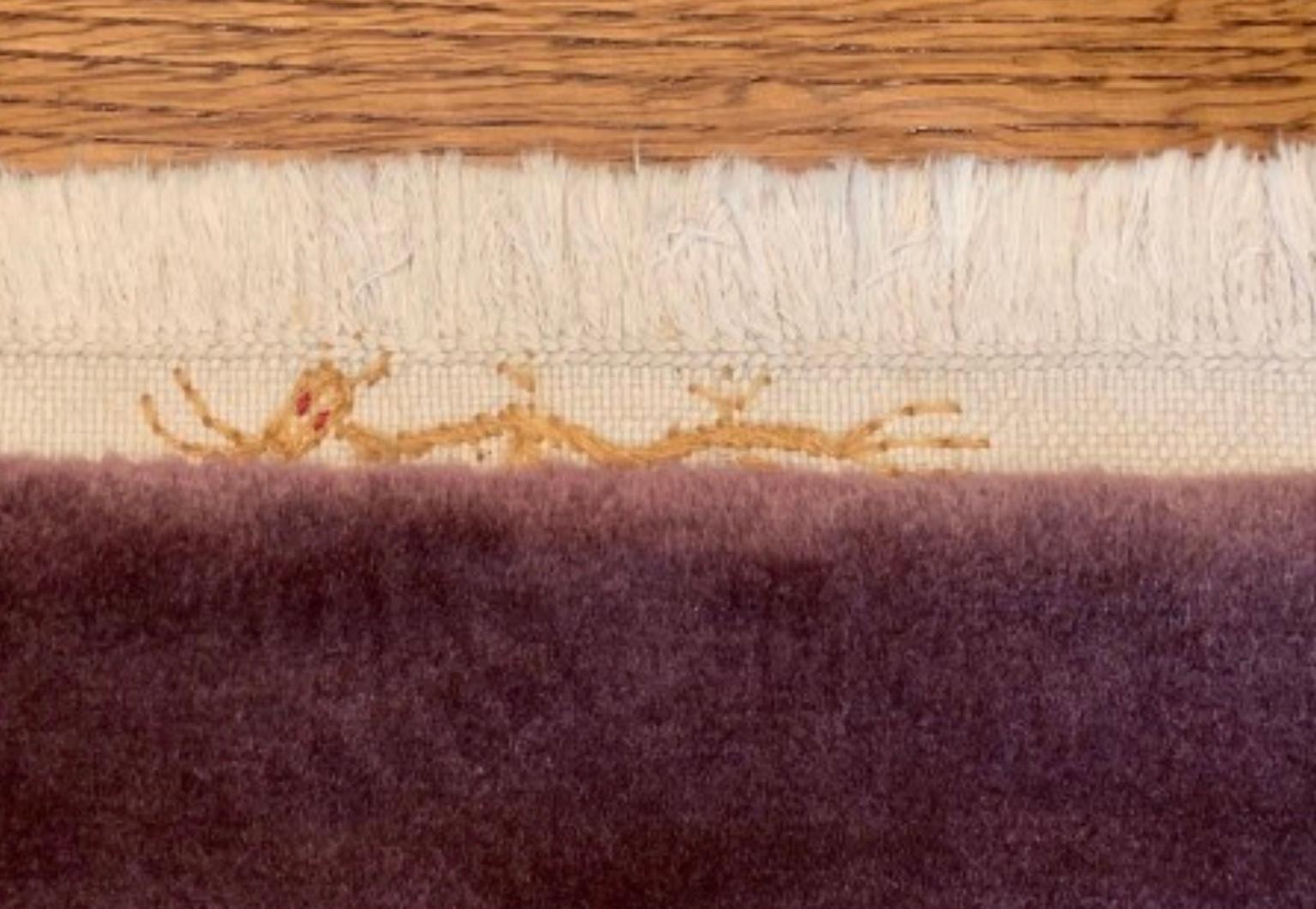 Antique Art Deco Chinese Wool & Silk Purple Floral Rug Signed, Nichols Aubergine 1