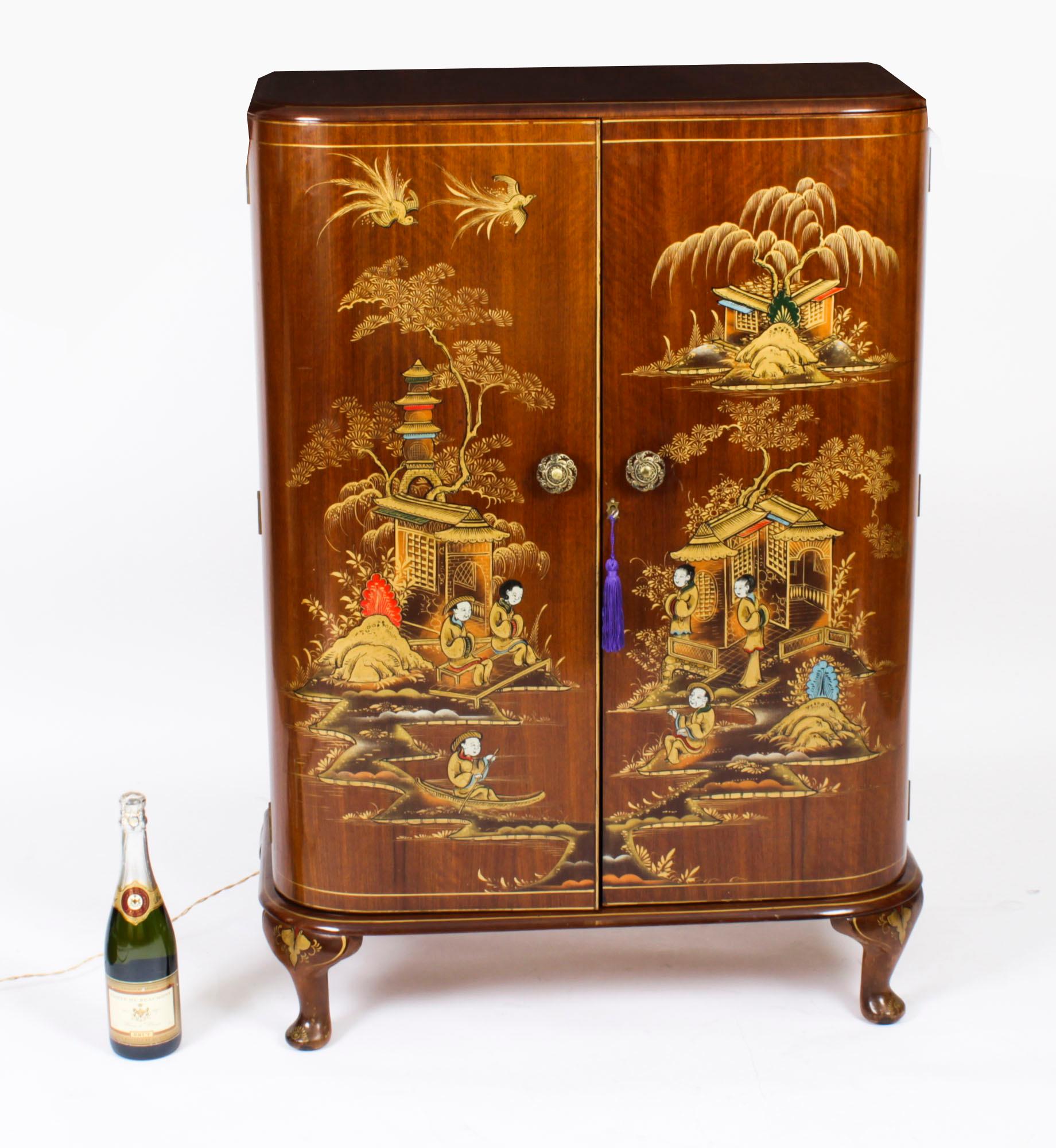 Antique Art Deco Chinoiserie Cocktail Cabinet Dry Bar Harrods Early 20th Century 13