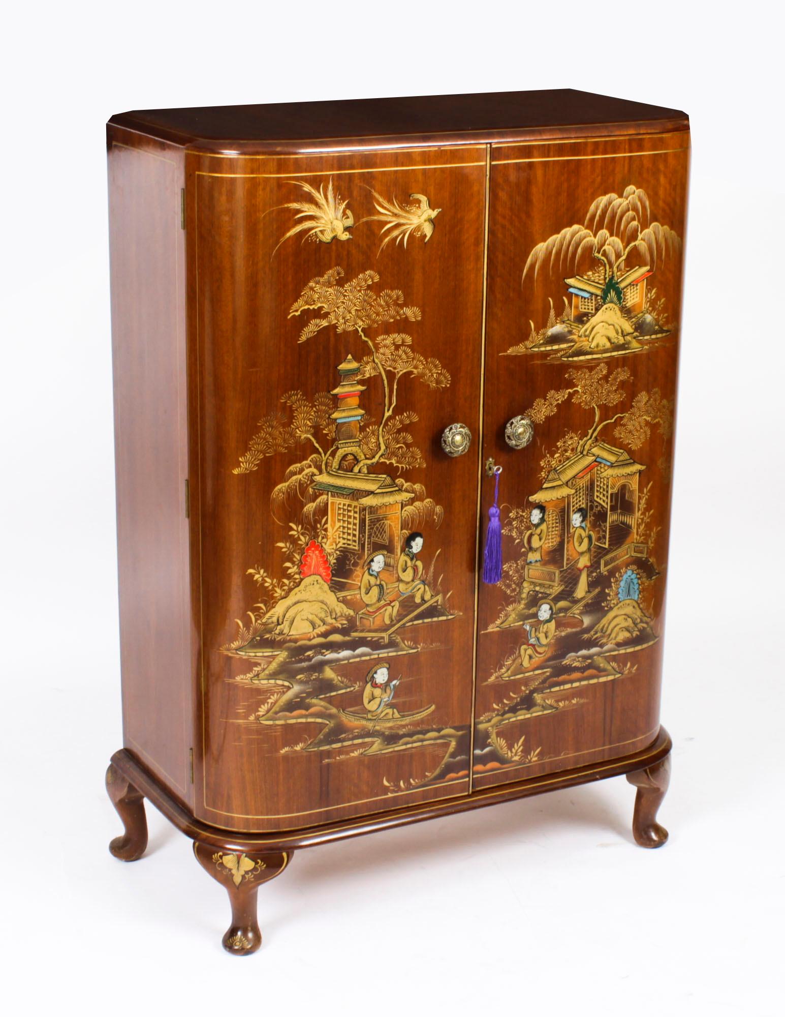 Antique Art Deco Chinoiserie Cocktail Cabinet Dry Bar Harrods Early 20th Century 15