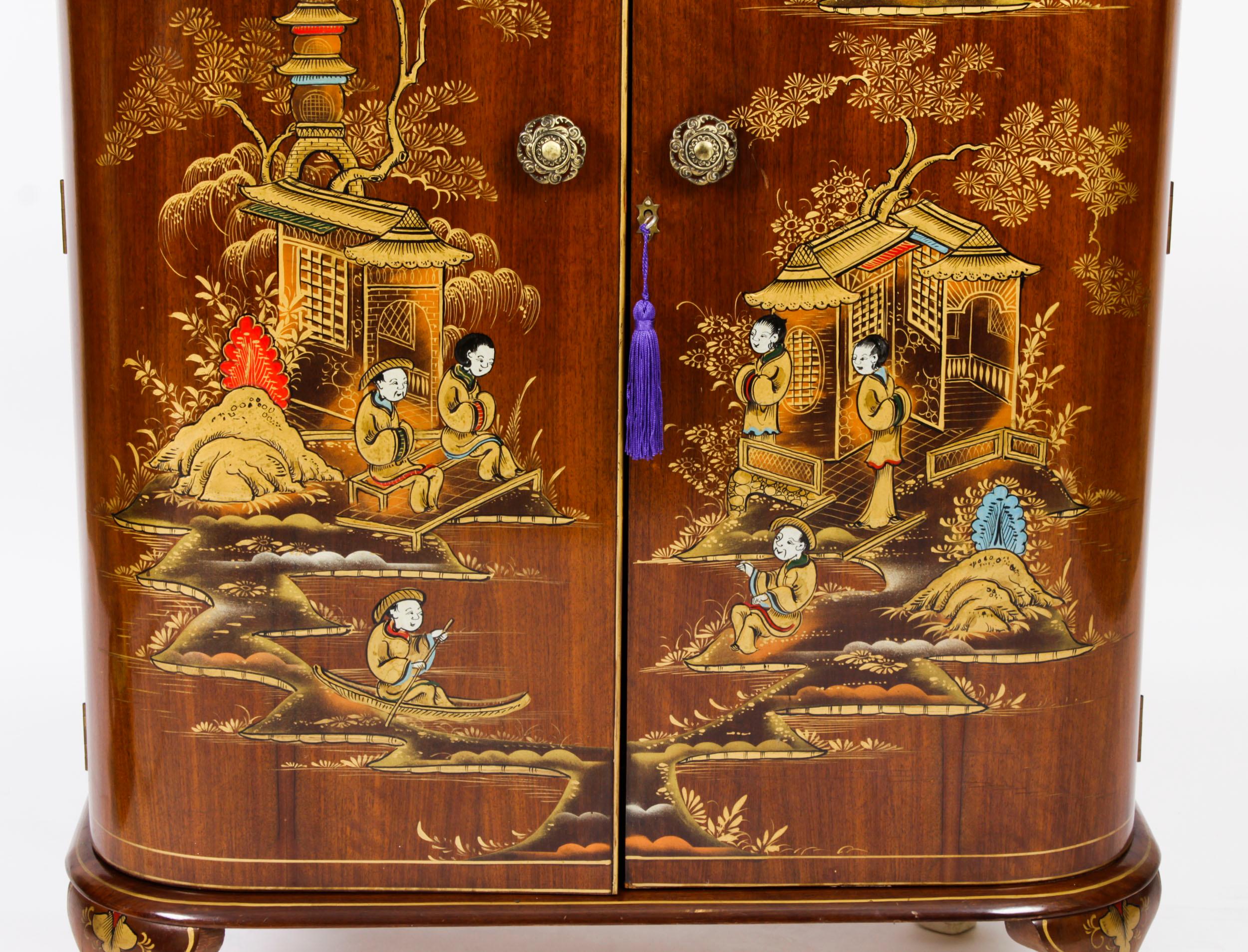 Antique Art Deco Chinoiserie Cocktail Cabinet Dry Bar Harrods Early 20th Century 1