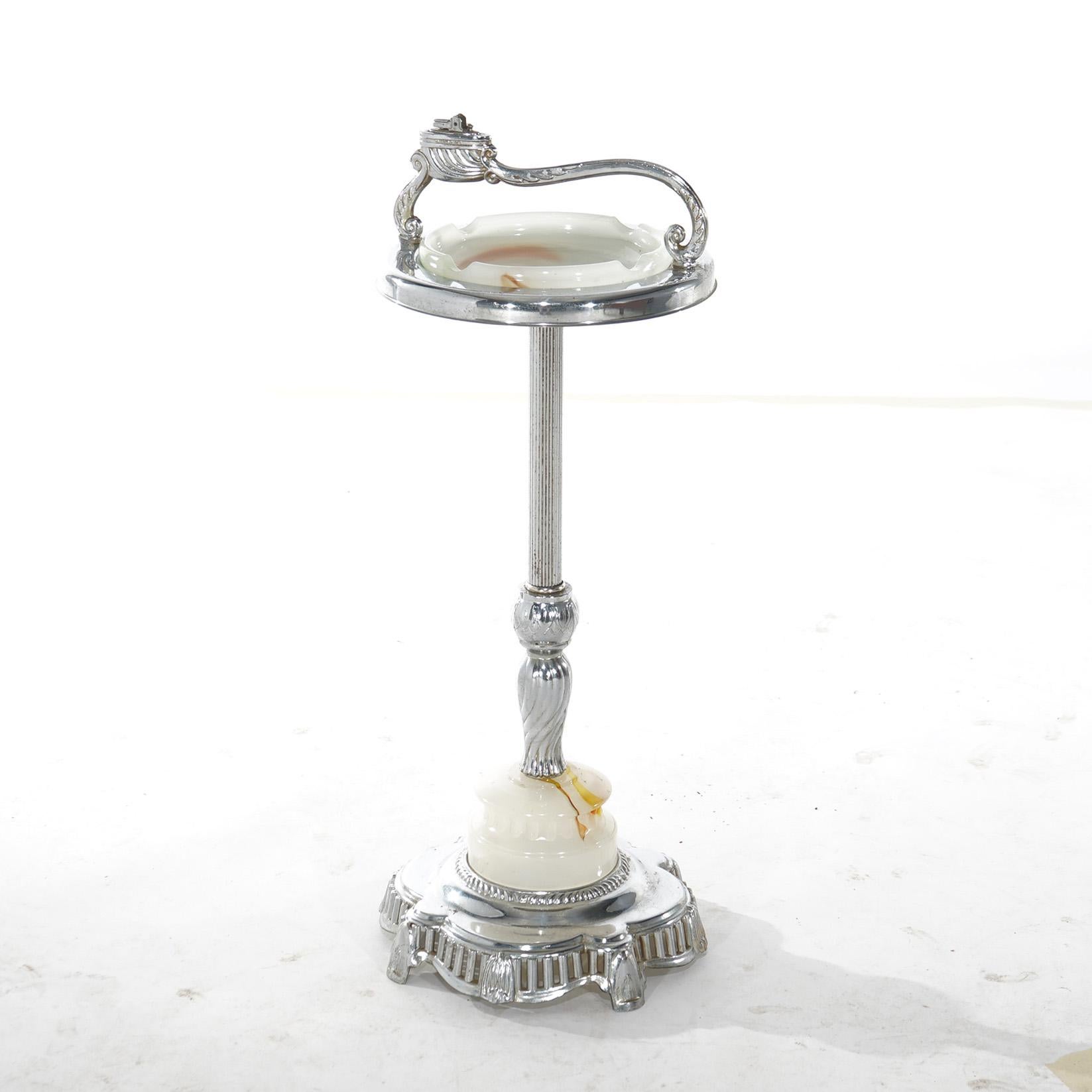 Antique Art Deco Chrome & Onyx Smoking Stand Circa 1930 In Good Condition In Big Flats, NY