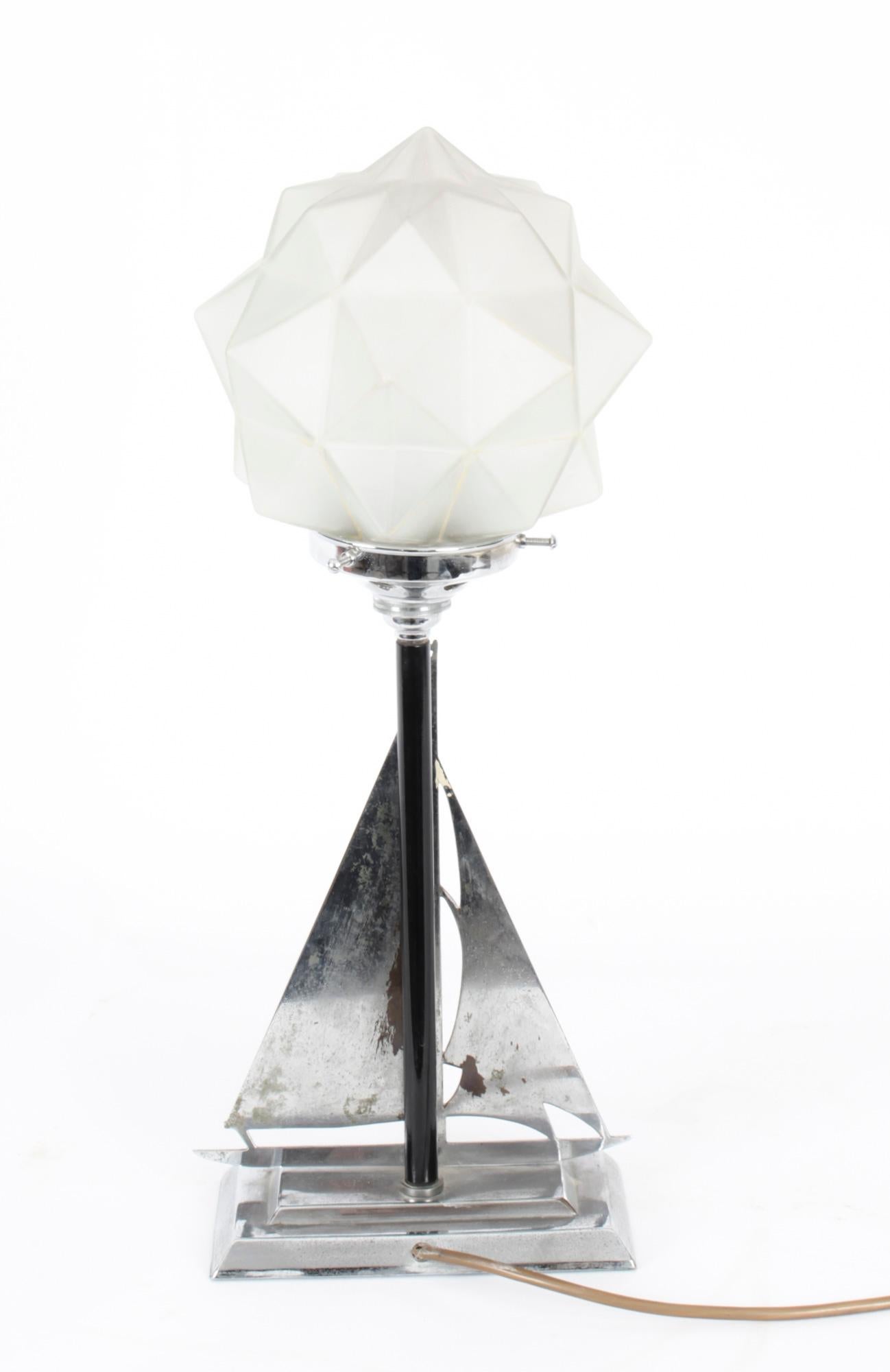 Antique Art Deco Chrome Sail Yacht Lamp, 1920s In Good Condition For Sale In London, GB