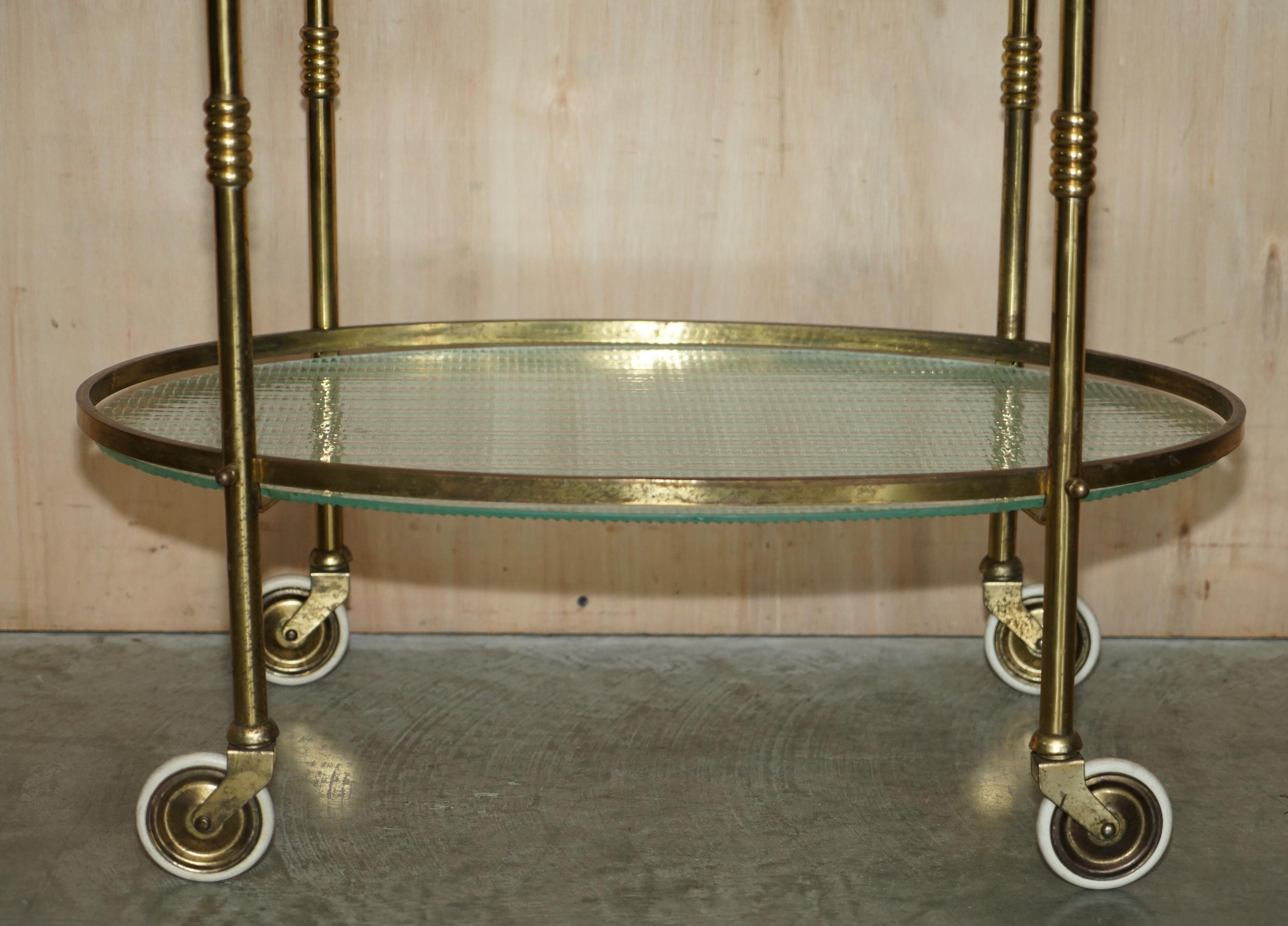 Antique Art Deco circa 1920 Frosted Glass & Polished Brass circa Drinks Trolley For Sale 2