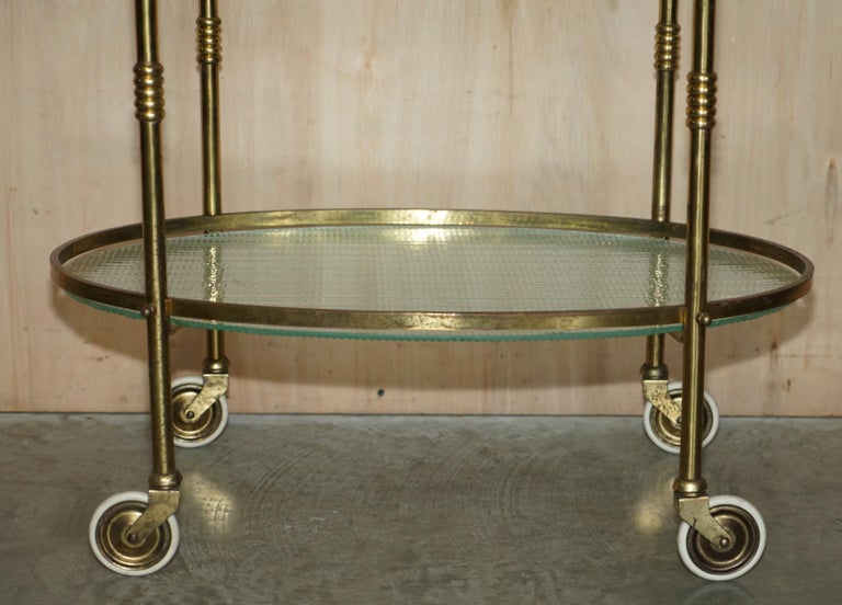 Antique Art Deco circa 1920 Frosted Glass & Polished Brass circa Drinks Trolley For Sale 5