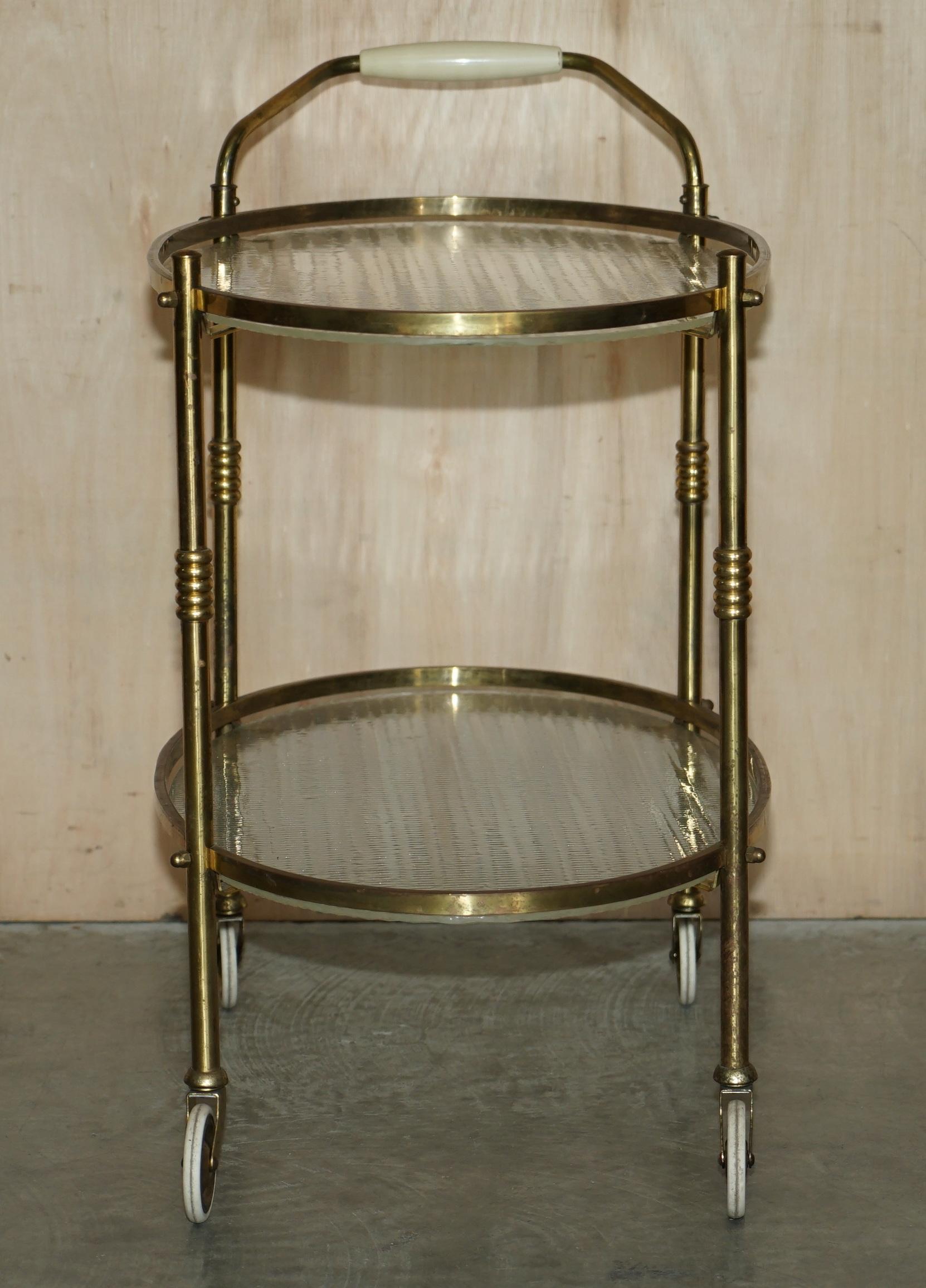 Antique Art Deco circa 1920 Frosted Glass & Polished Brass circa Drinks Trolley For Sale 4