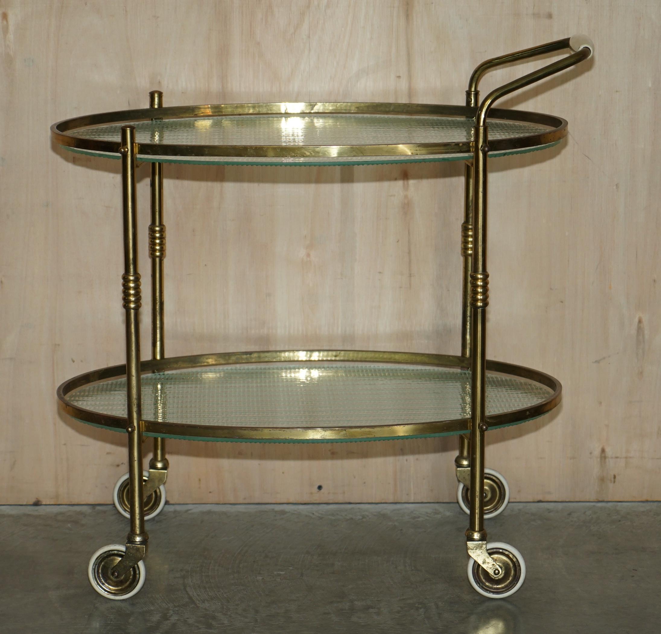 Antique Art Deco circa 1920 Frosted Glass & Polished Brass circa Drinks Trolley For Sale 5