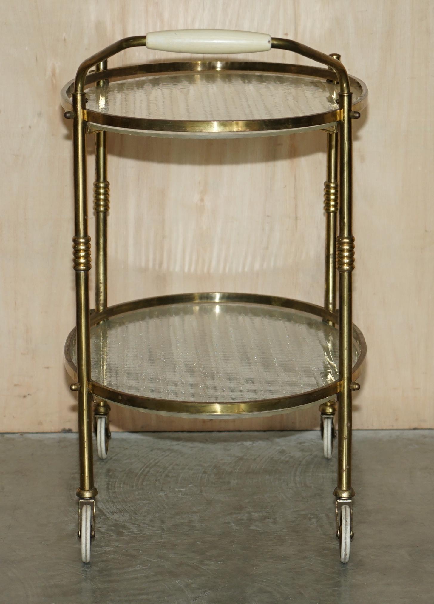Antique Art Deco circa 1920 Frosted Glass & Polished Brass circa Drinks Trolley For Sale 6
