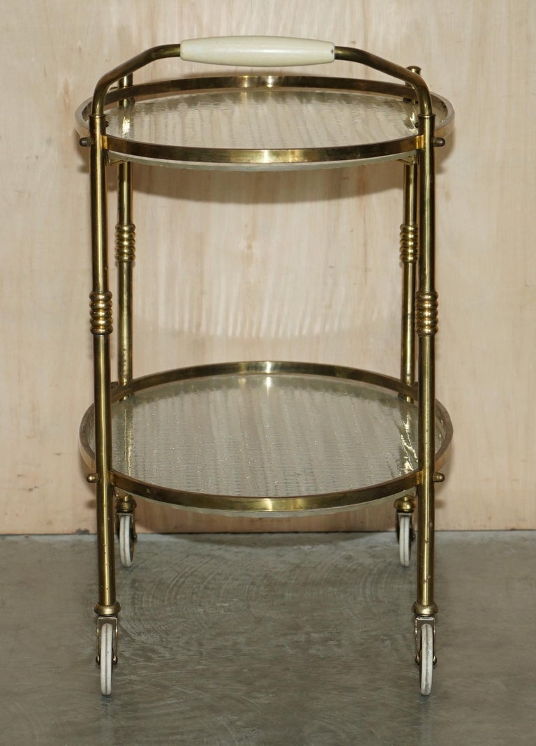 Antique Art Deco circa 1920 Frosted Glass & Polished Brass circa Drinks Trolley For Sale 9