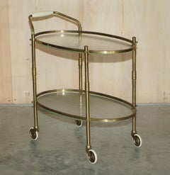 Antique Art Deco circa 1920 Frosted Glass & Polished Brass circa Drinks Trolley