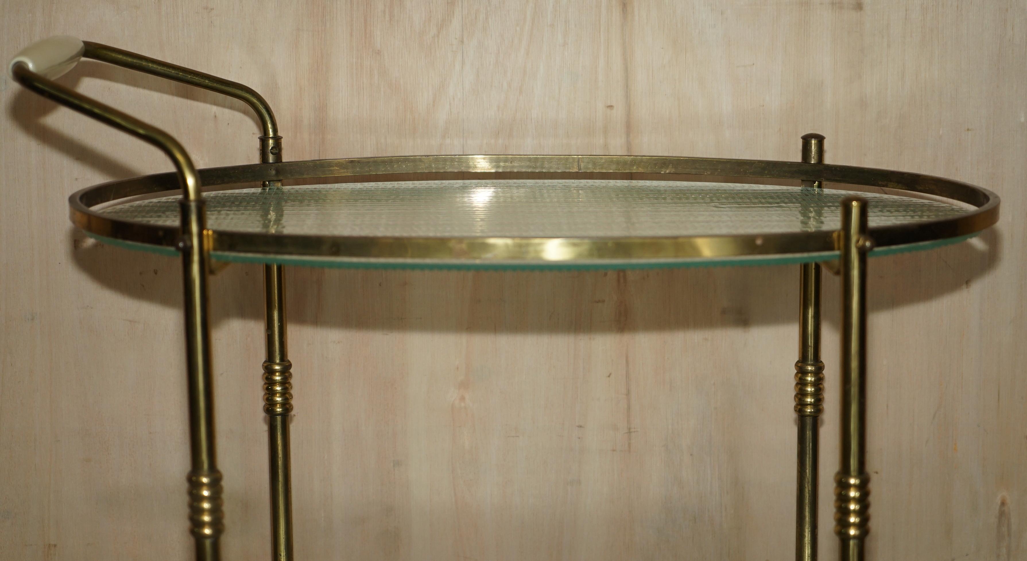 Antique Art Deco circa 1920 Frosted Glass & Polished Brass circa Drinks Trolley For Sale 1