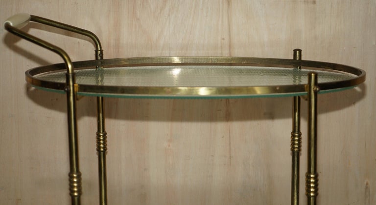 Antique Art Deco circa 1920 Frosted Glass & Polished Brass circa Drinks Trolley For Sale 4