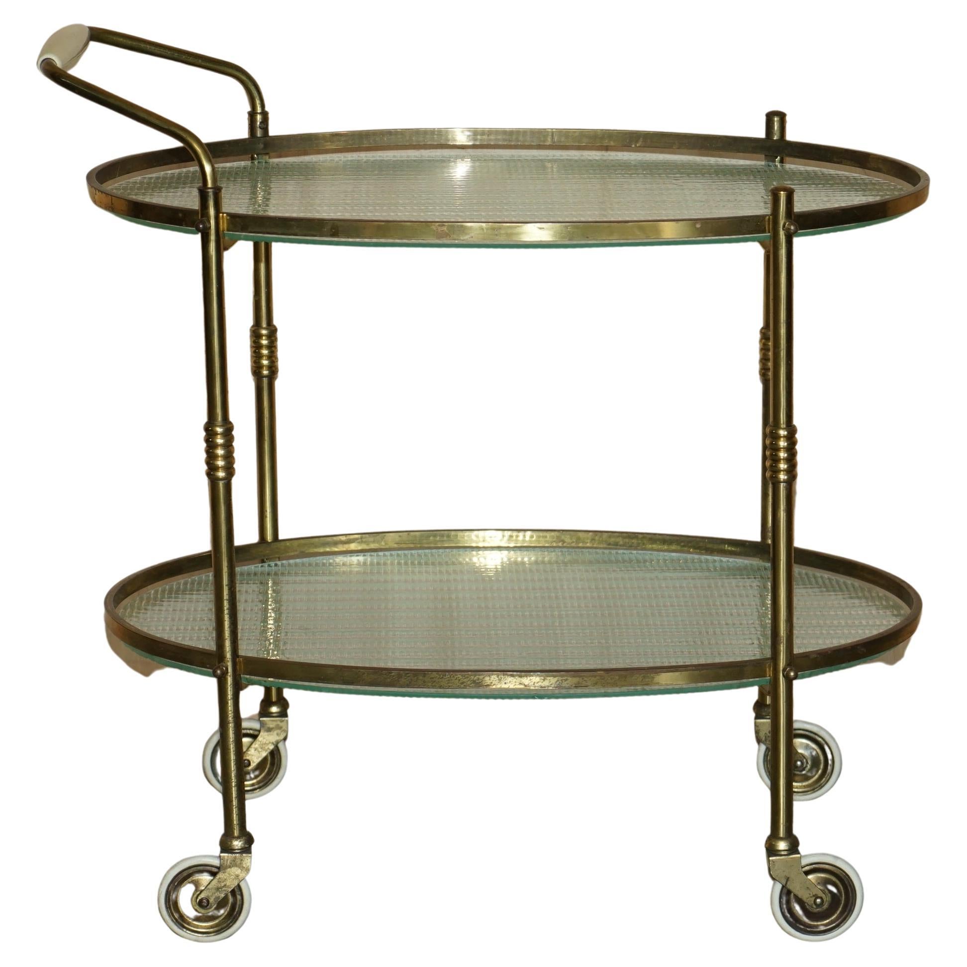 Antique Art Deco circa 1920 Frosted Glass & Polished Brass circa Drinks Trolley For Sale