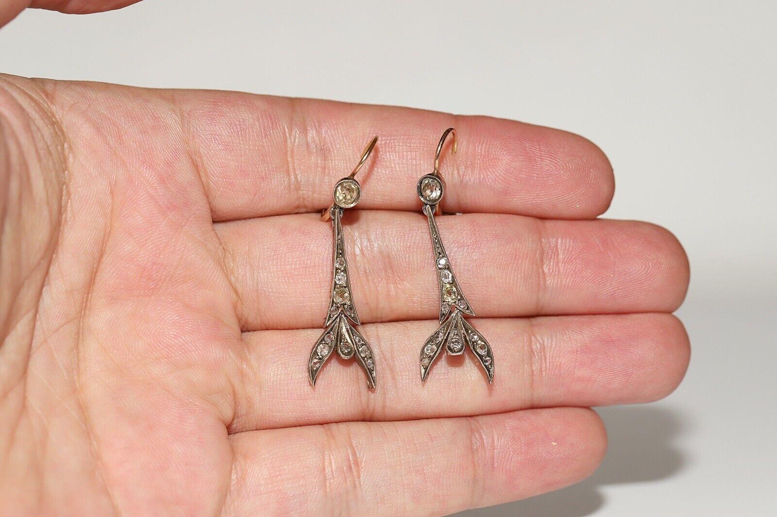 Antique Art Deco Circa 1920s 12k Gold Natural Diamond Decorated Drop Earring  For Sale 4