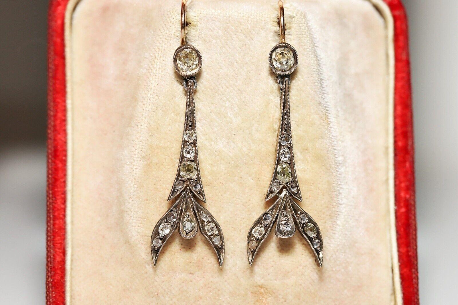 Women's Antique Art Deco Circa 1920s 12k Gold Natural Diamond Decorated Drop Earring  For Sale