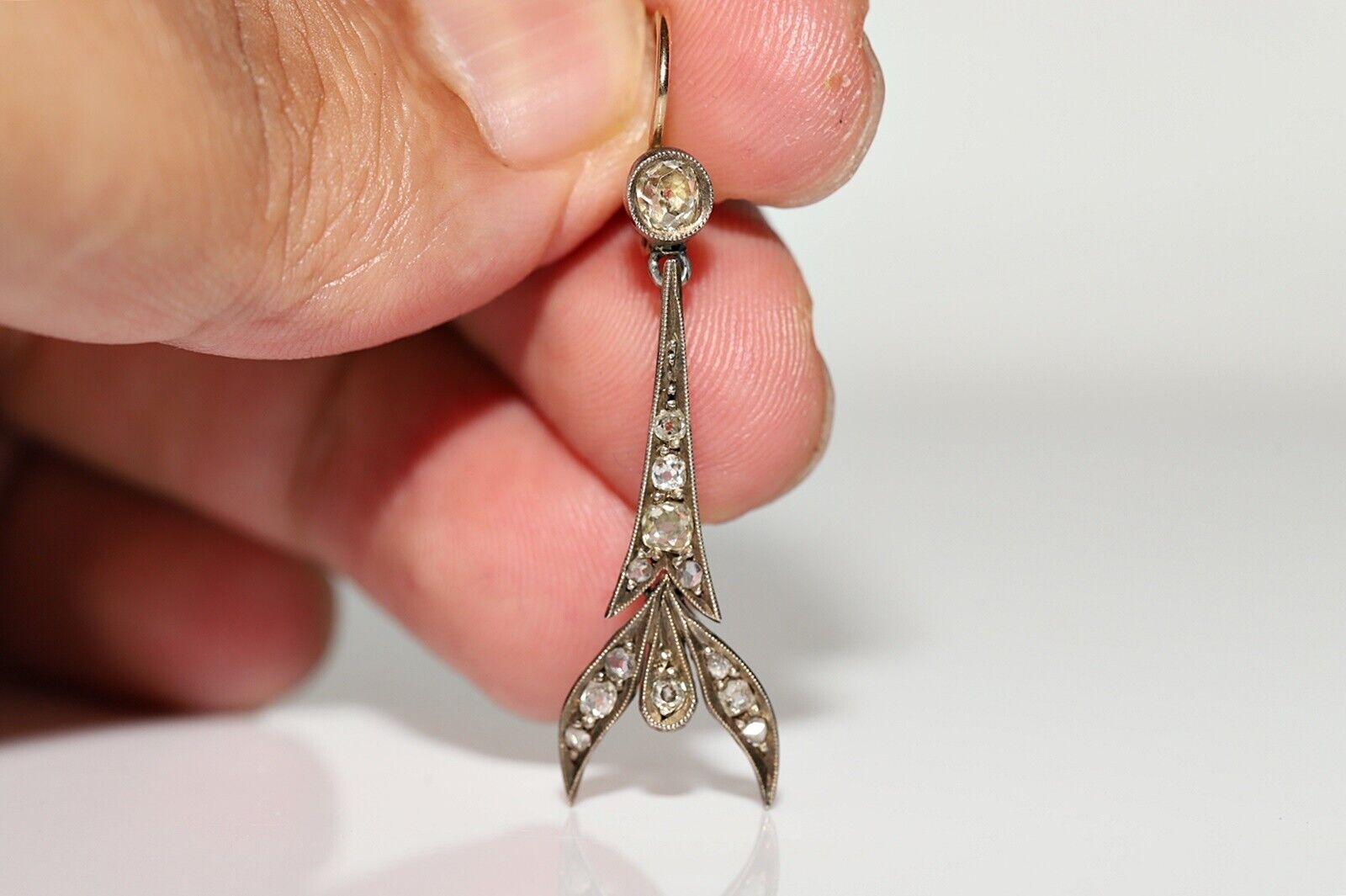 Antique Art Deco Circa 1920s 12k Gold Natural Diamond Decorated Drop Earring  For Sale 3