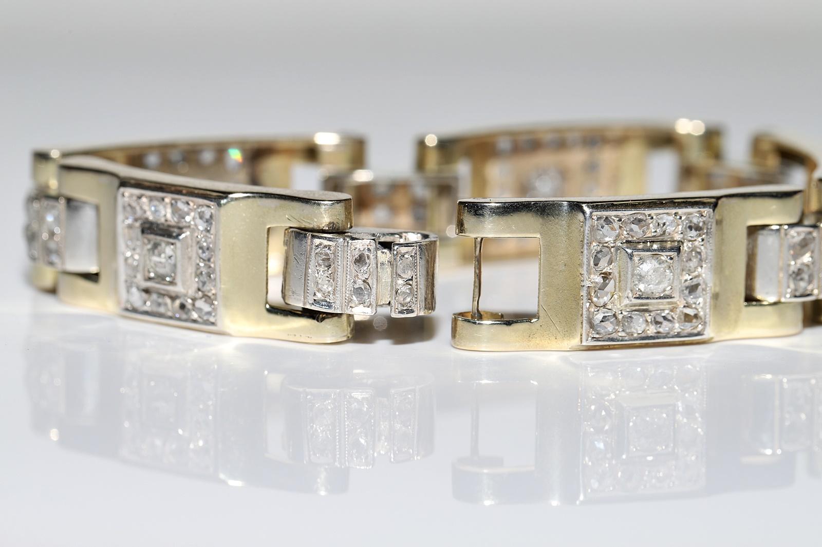 Antique Art Deco Circa 1920s 14k Gold Natural Diamond Decorated Bracelet  6