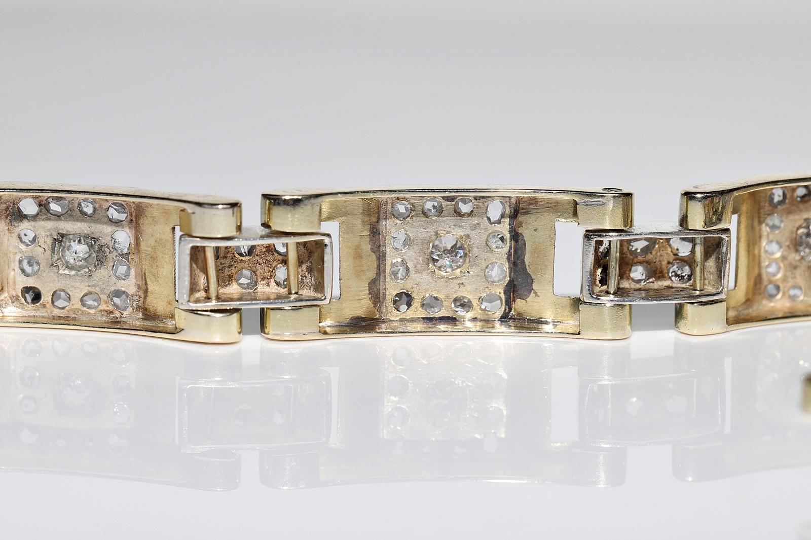 Antique Art Deco Circa 1920s 14k Gold Natural Diamond Decorated Bracelet  7