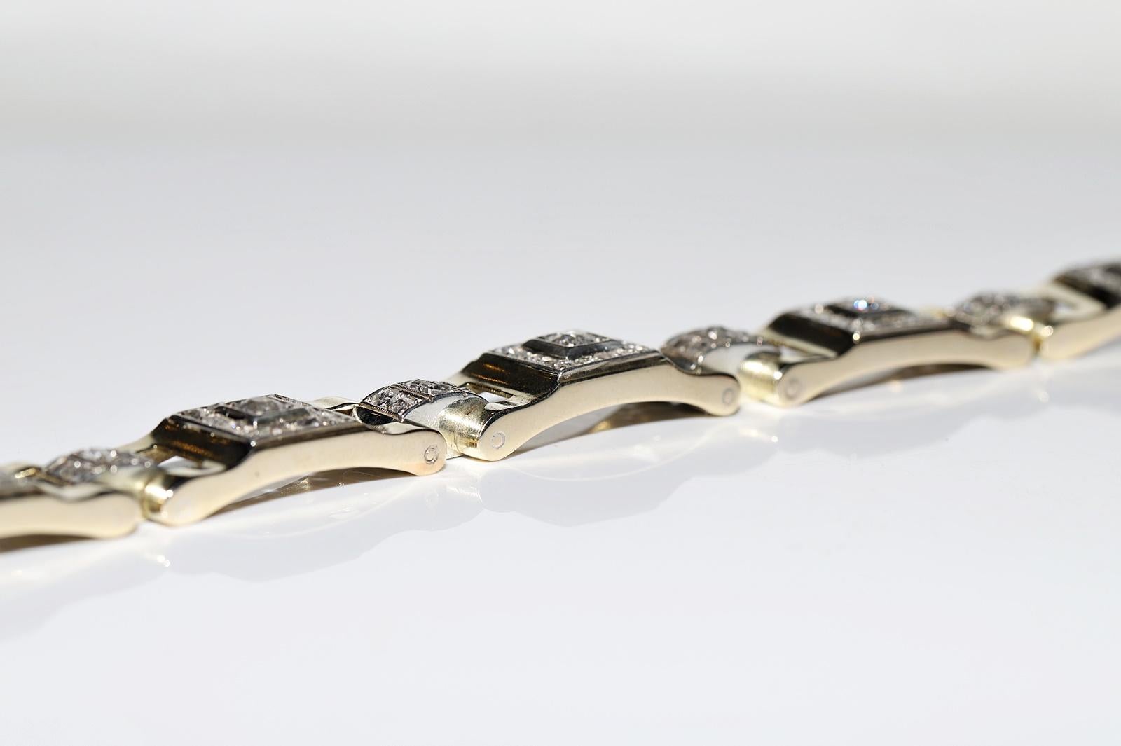 Antique Art Deco Circa 1920s 14k Gold Natural Diamond Decorated Bracelet  9