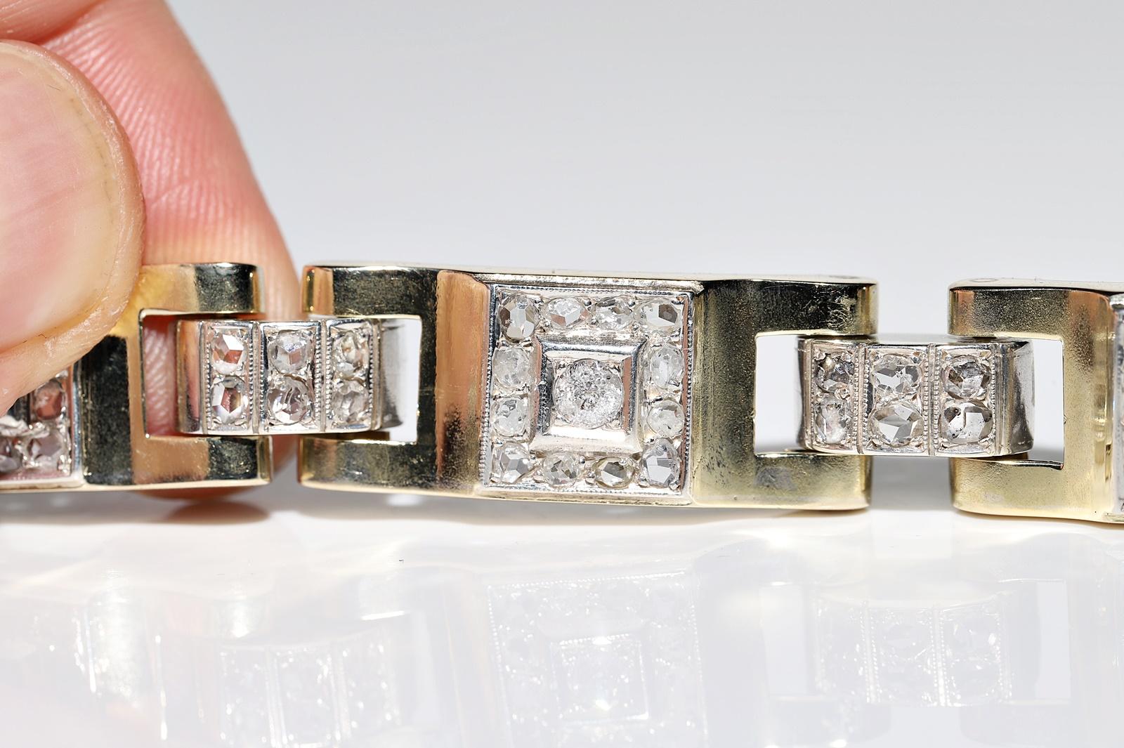 Antique Art Deco Circa 1920s 14k Gold Natural Diamond Decorated Bracelet  1