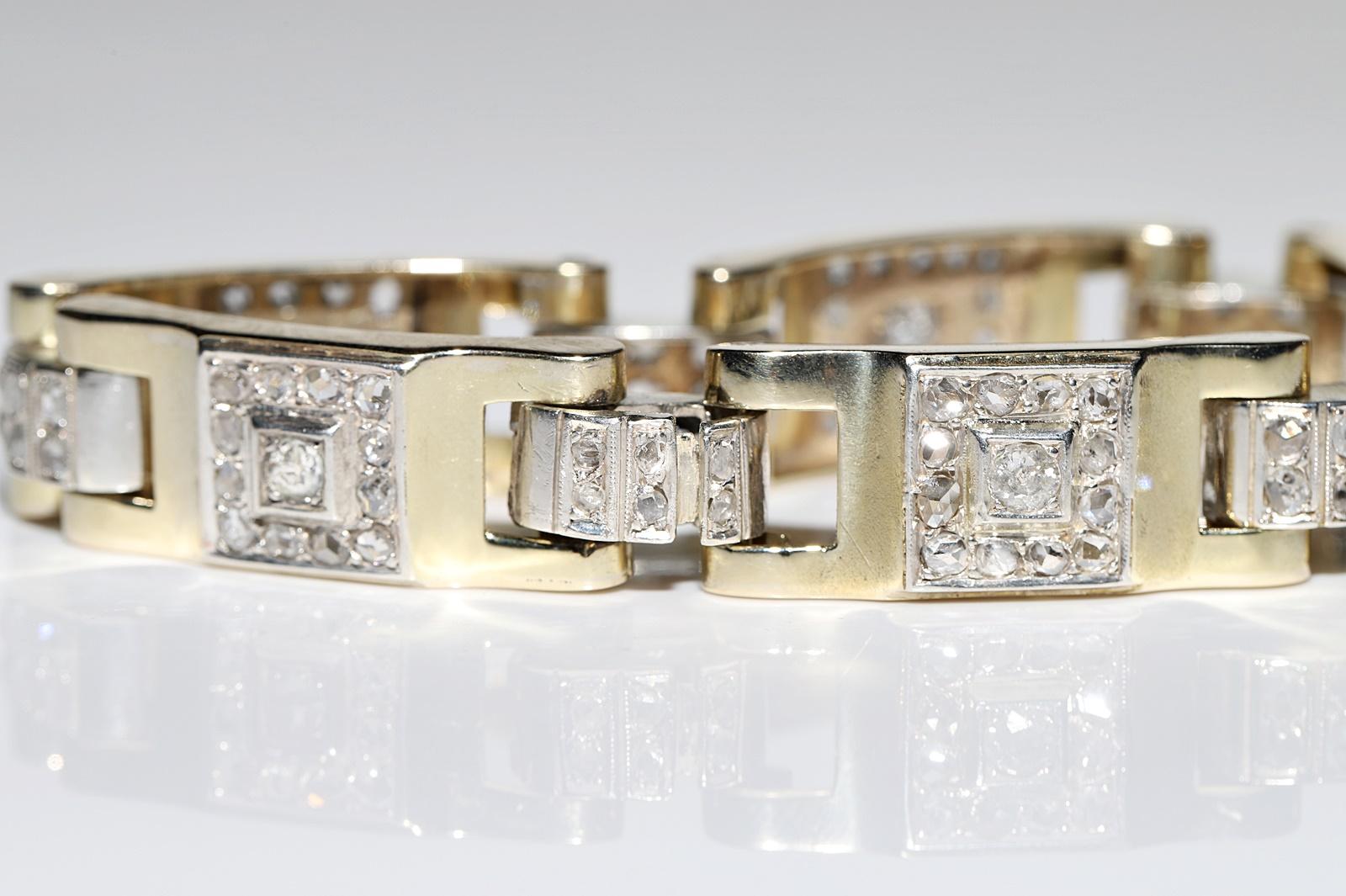 Antique Art Deco Circa 1920s 14k Gold Natural Diamond Decorated Bracelet  2