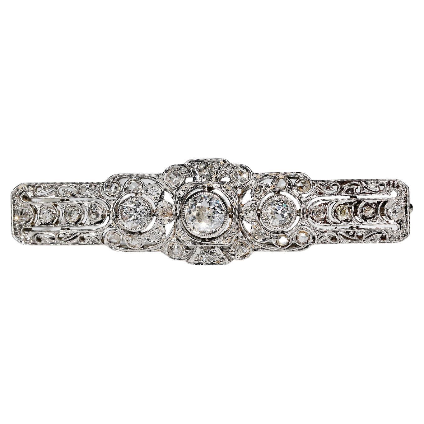 Antique Art Deco Circa 1920s 14k Gold Natural Diamond Decorated Brooch  For Sale